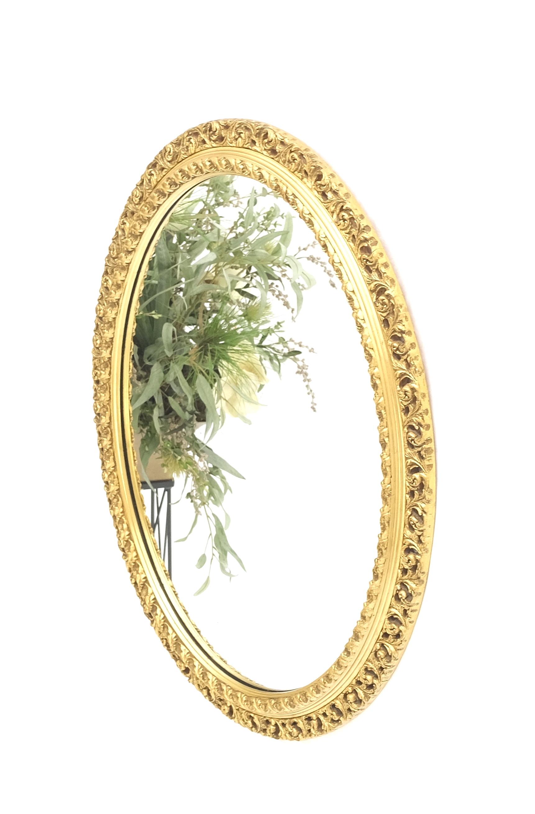 Oval Gesso & carved wood gold gilt frame wall mirror MINT!