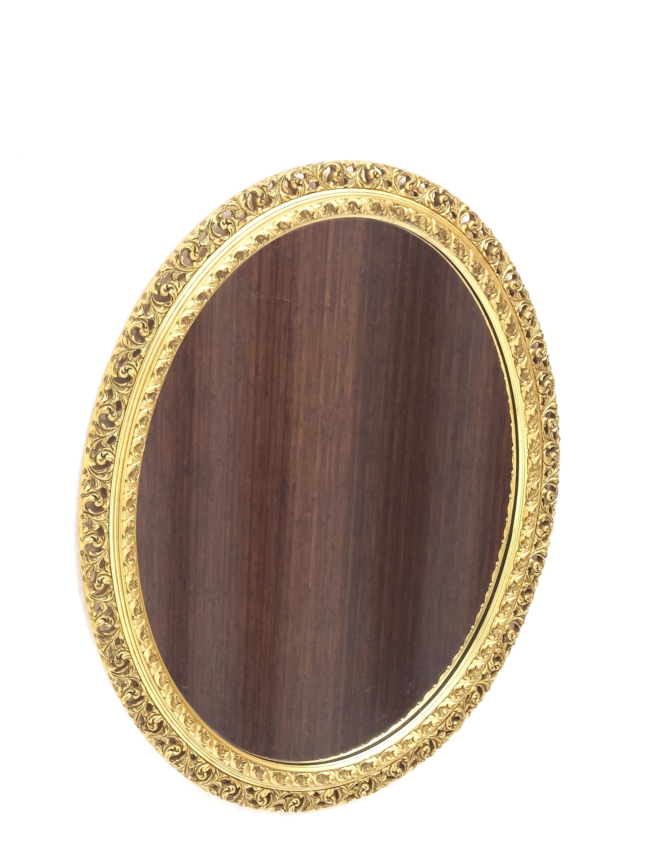 Mid-Century Modern Oval Gesso & Carved Wood Gold Gilt Frame Wall Mirror Mint! For Sale