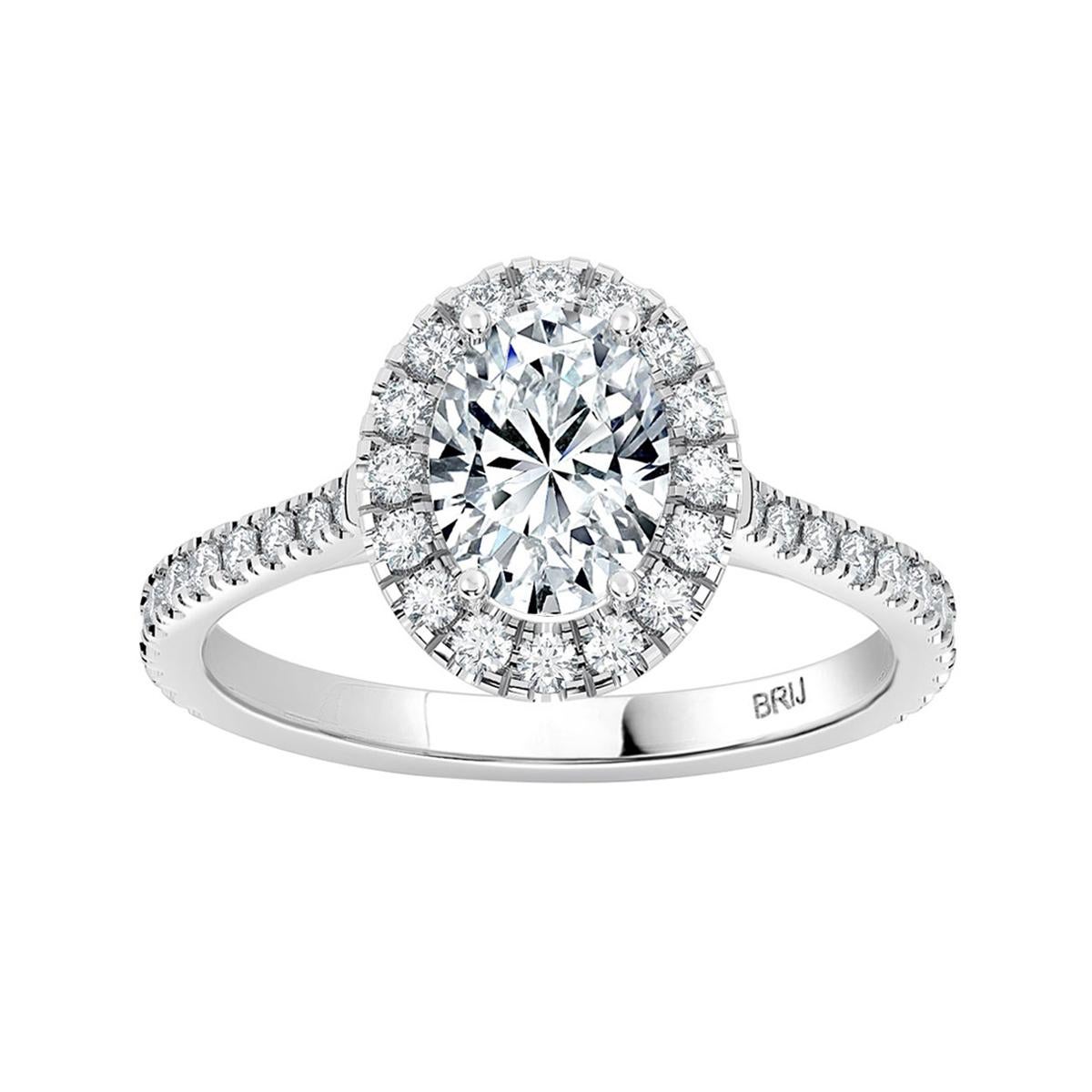 Oval GIA Certified 0.70 Carat Halo Diamond Engagement Ring For Sale