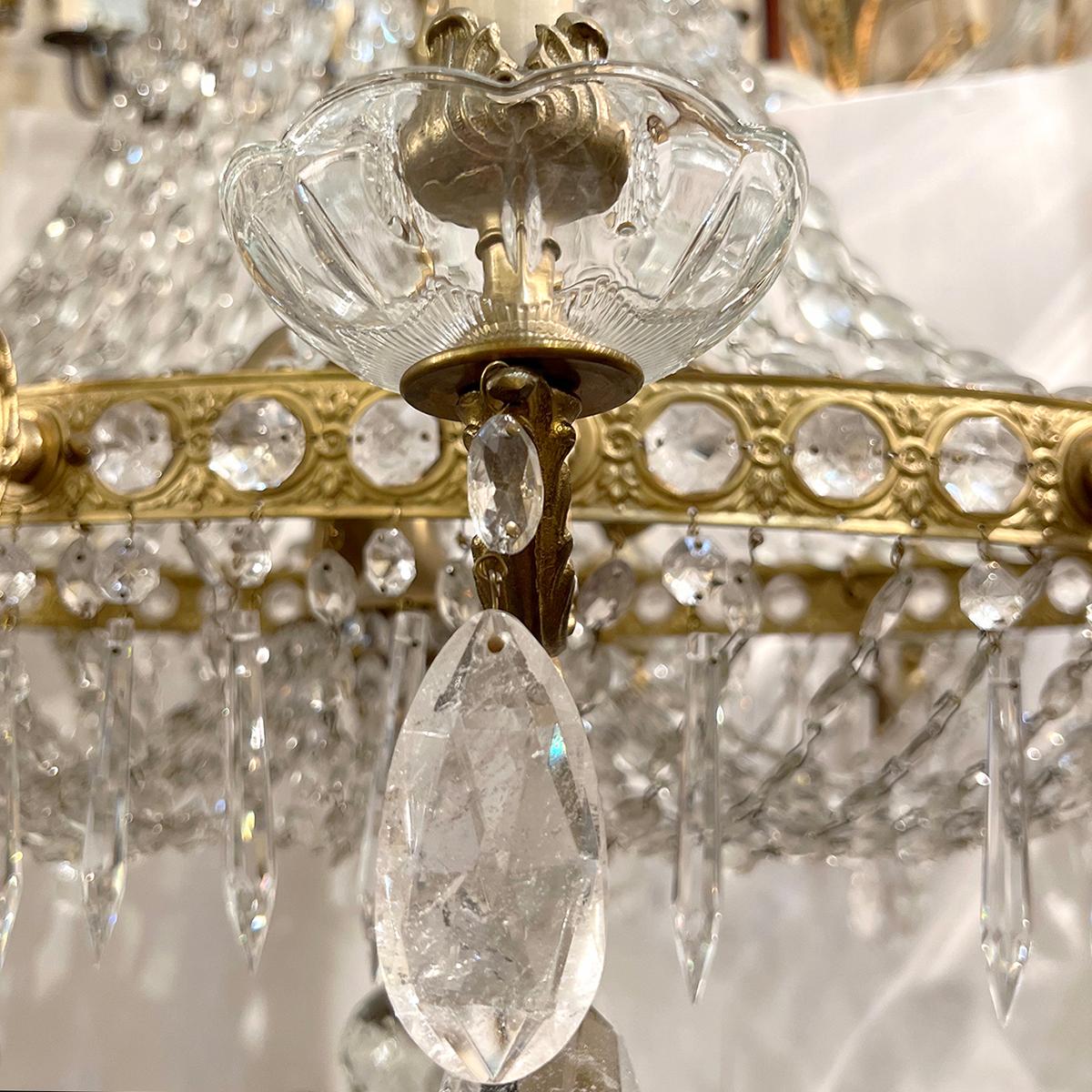 Oval Gilt Bronze and Rock Crystal Chandelier For Sale 2