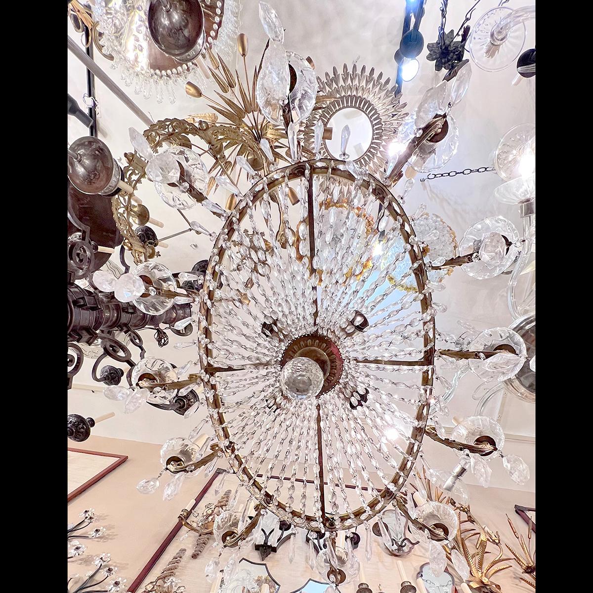 Oval Gilt Bronze and Rock Crystal Chandelier For Sale 8