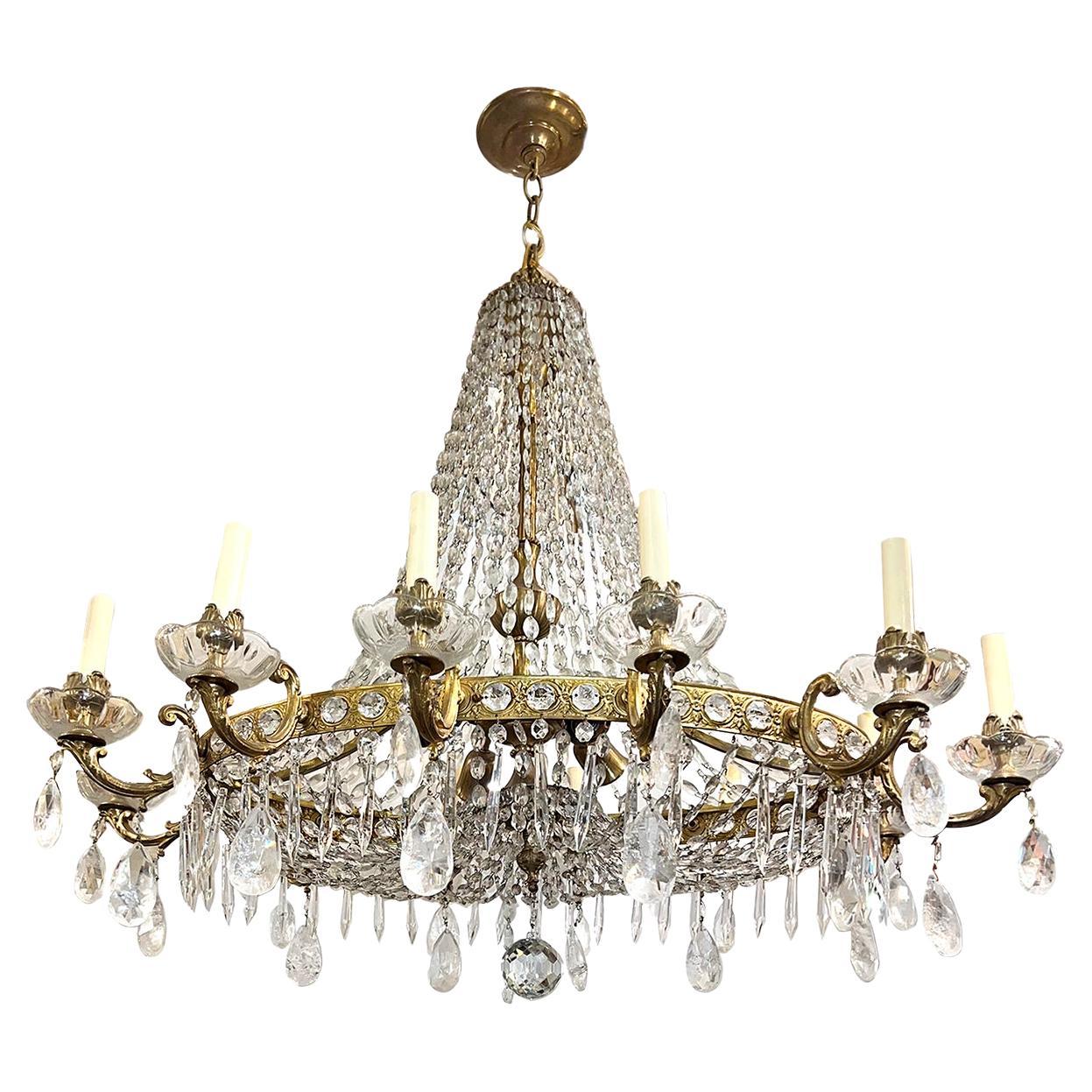 Oval Gilt Bronze and Rock Crystal Chandelier For Sale