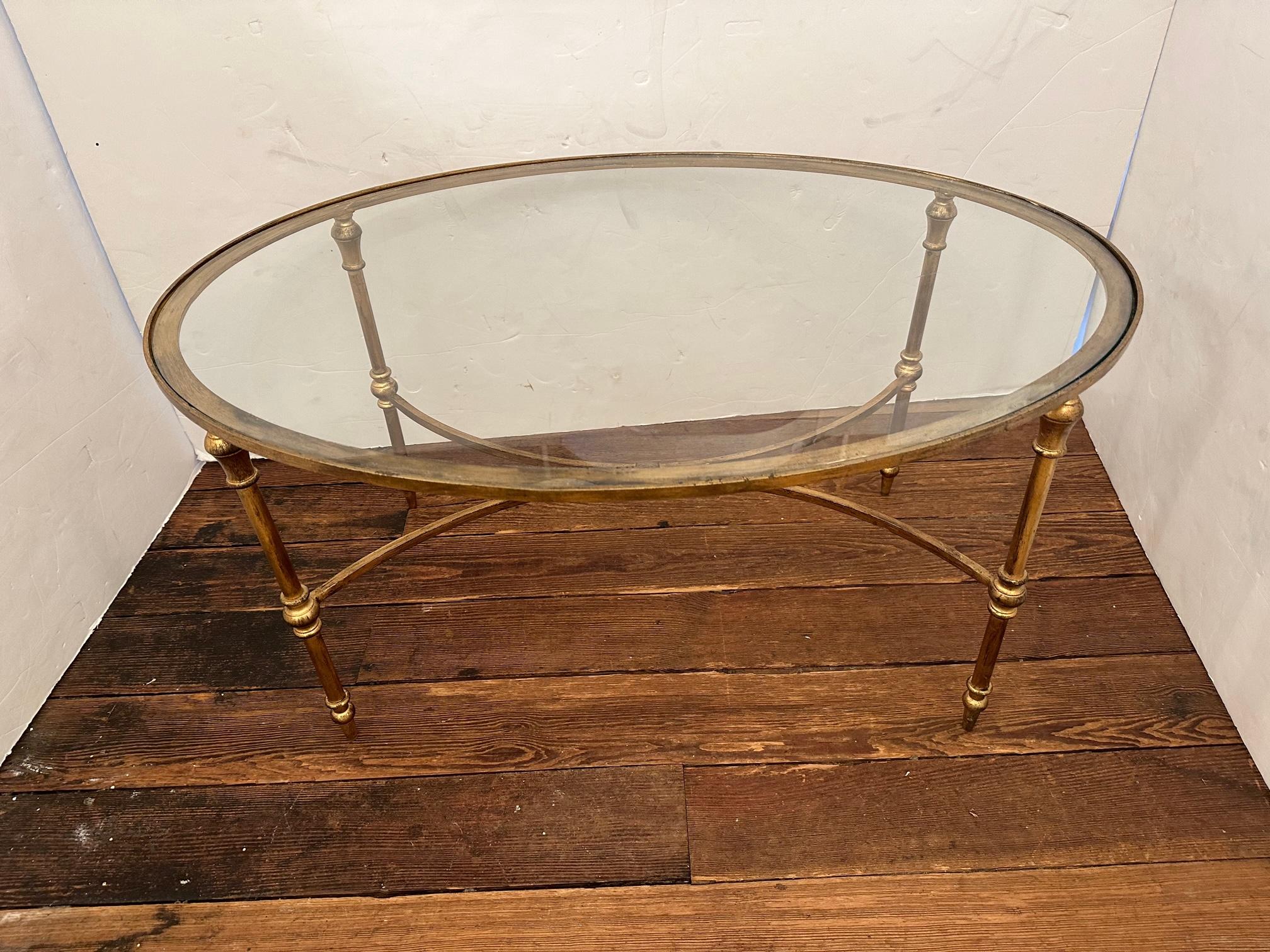 Oval Gilt Iron & Glass Traditional Coffee Cocktail Table 5