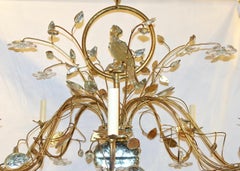 Oval Gilt Metal and Glass Bird Chandelier