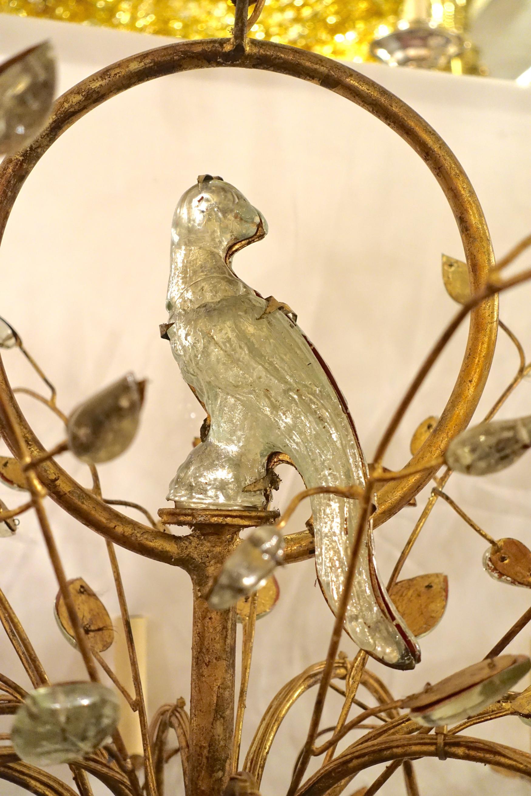Oval Gilt Metal and Glass Bird Chandelier In Good Condition For Sale In New York, NY