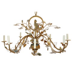 Vintage Oval Gilt Metal and Glass Bird Chandelier