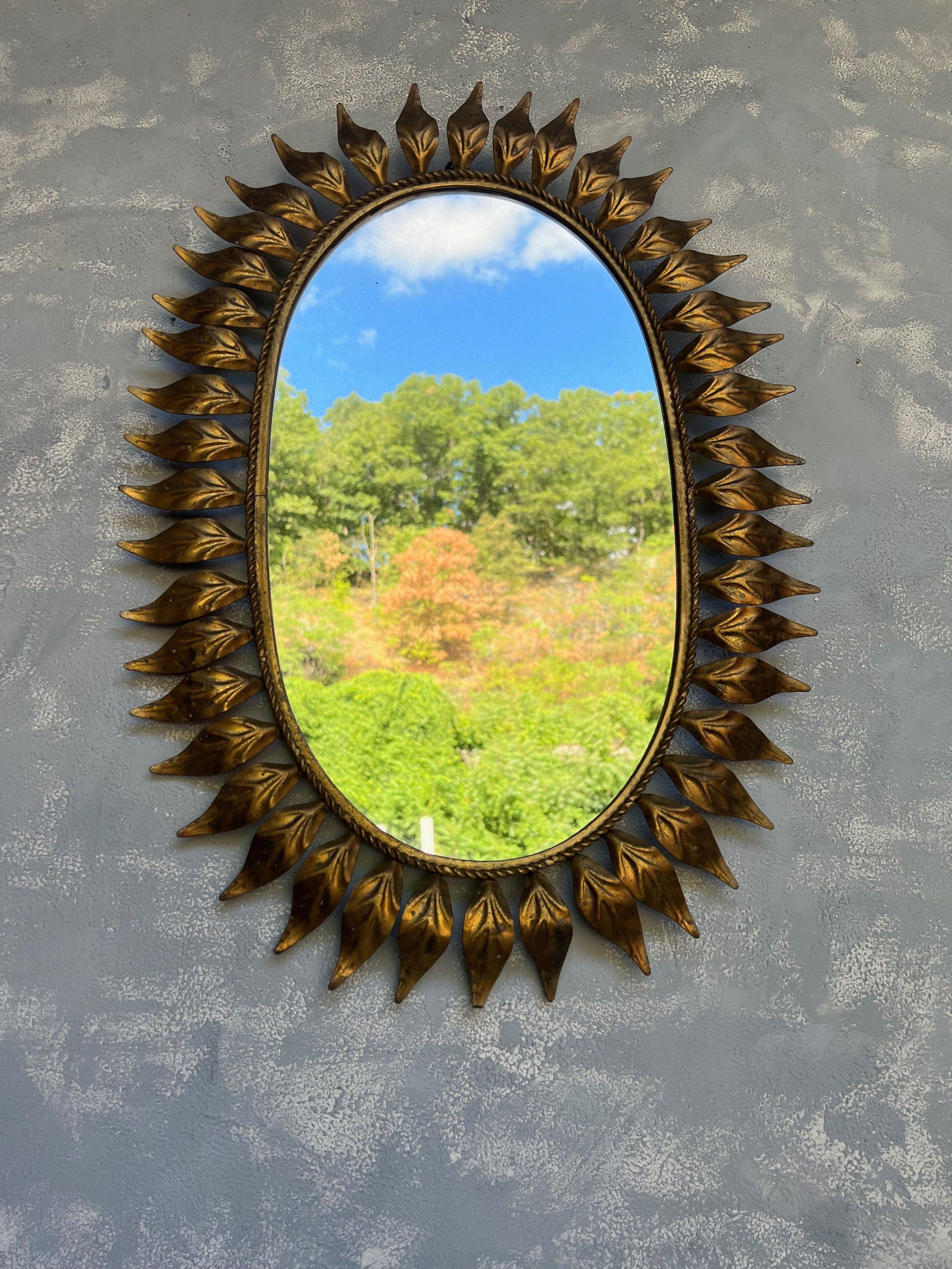 Oval Gilt Metal Spanish Sunburst  Mirror In Good Condition In Buchanan, NY
