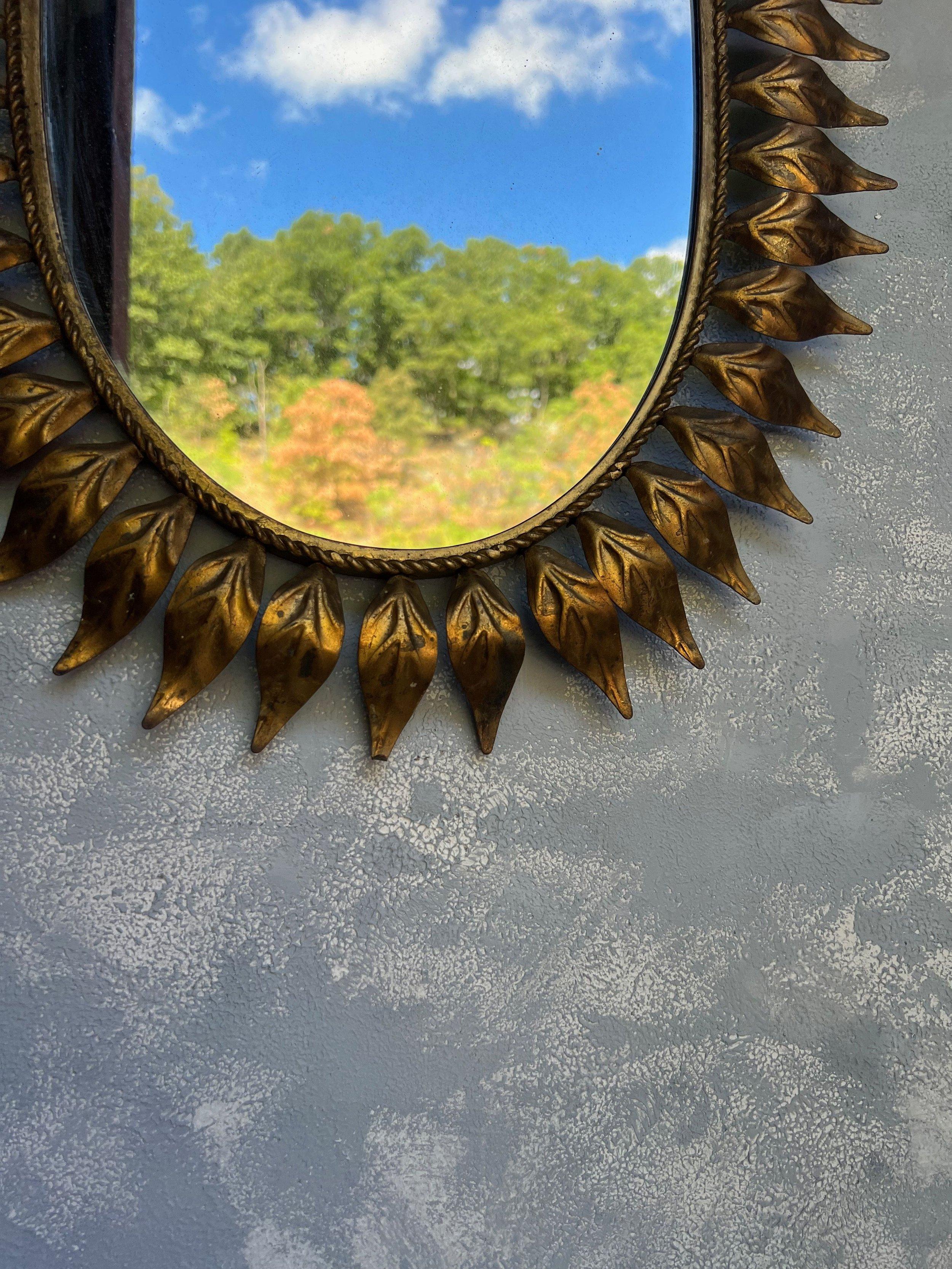 Mid-20th Century Oval Gilt Metal Spanish Sunburst  Mirror