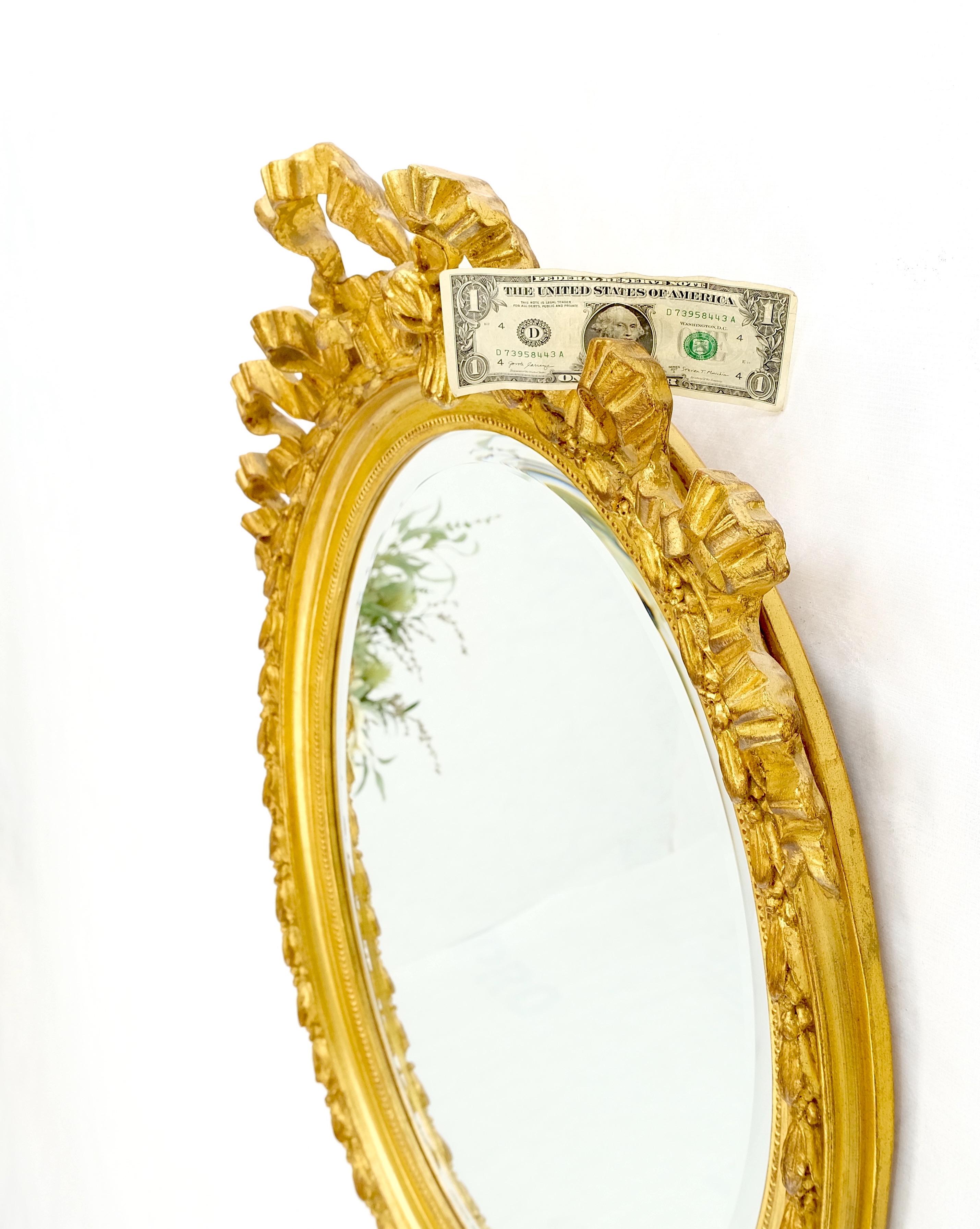 20th Century Oval Gilt Ribbon Spikelet of Wheat Pattern Carved Wood Wall Mirror MINT! For Sale