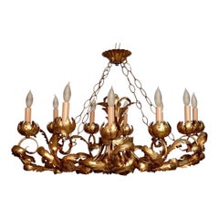 leaf design chandelier Oval Gilt Tole Chandelier With Leaf Design