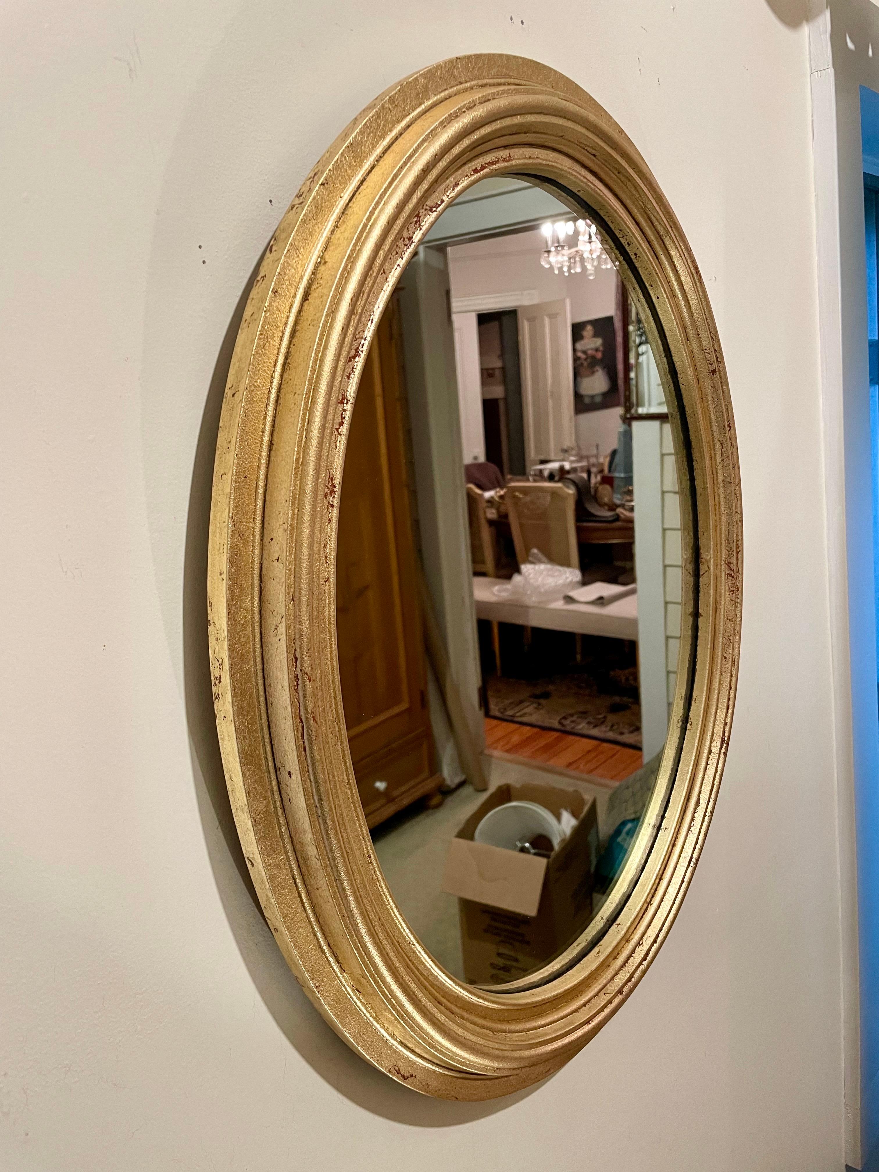 Hollywood Regency Oval Gilt Wood Mirror