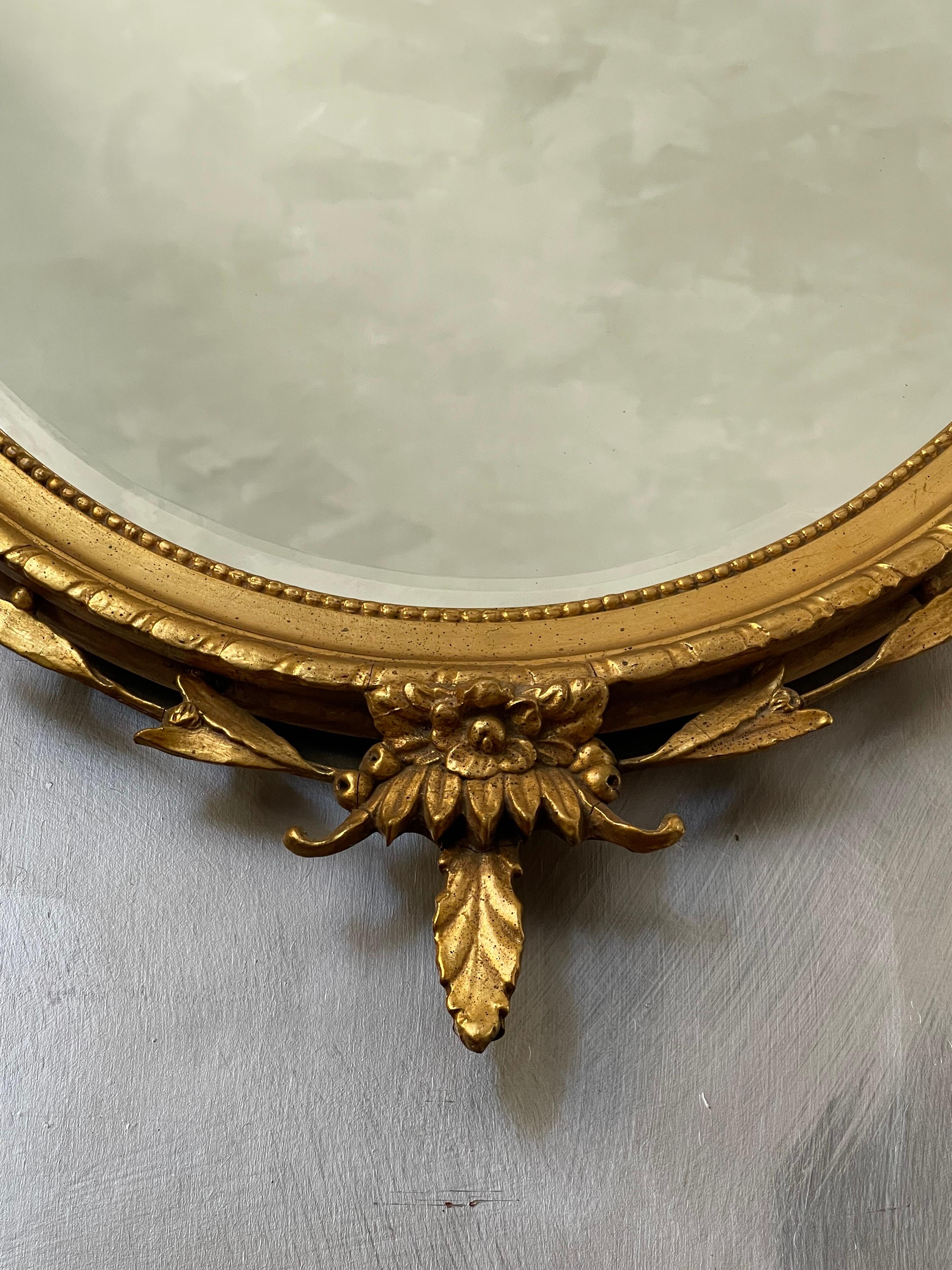 Adam Style Oval Gilt Wood Mirror