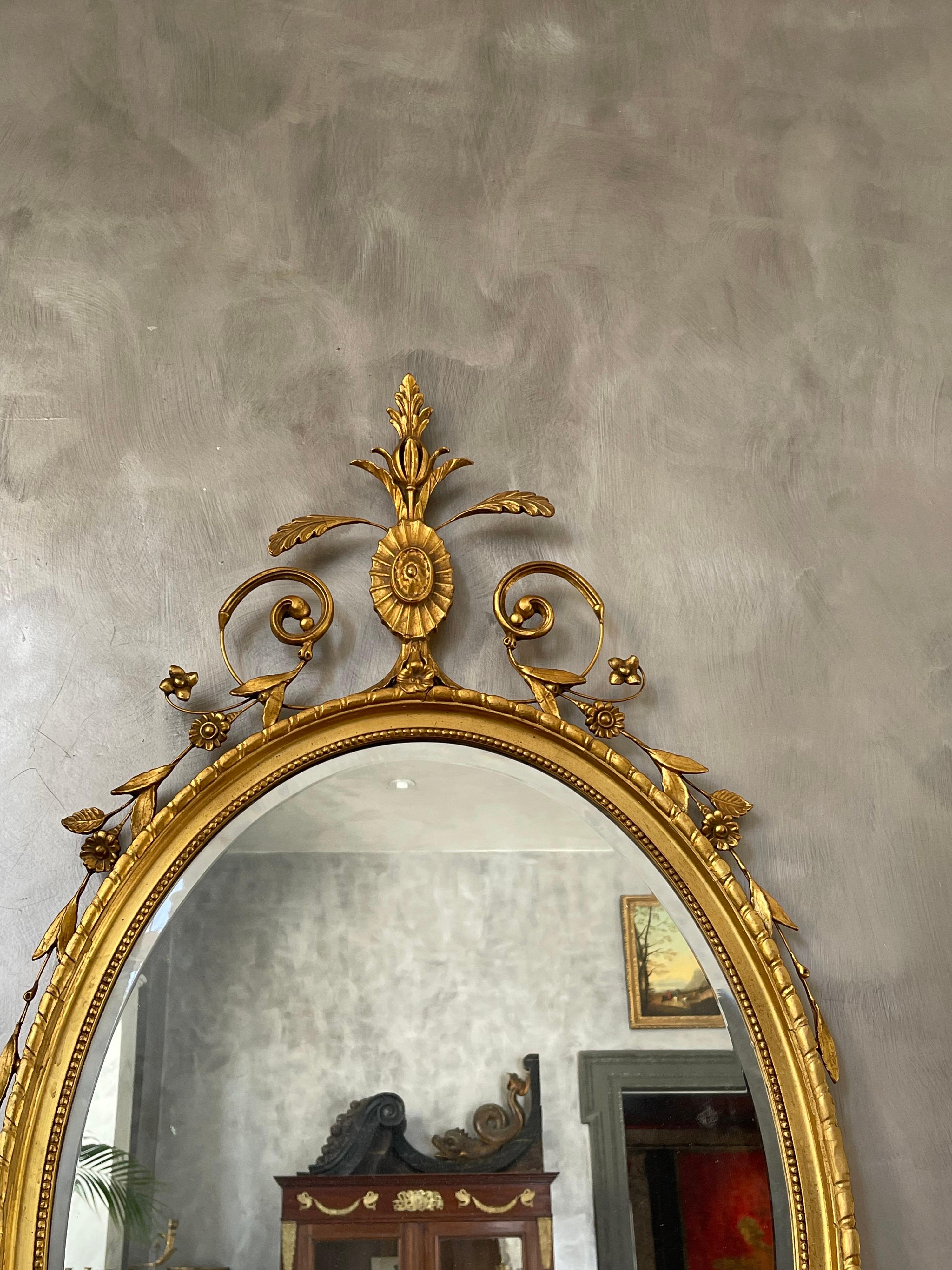 Hand-Crafted Oval Gilt Wood Mirror