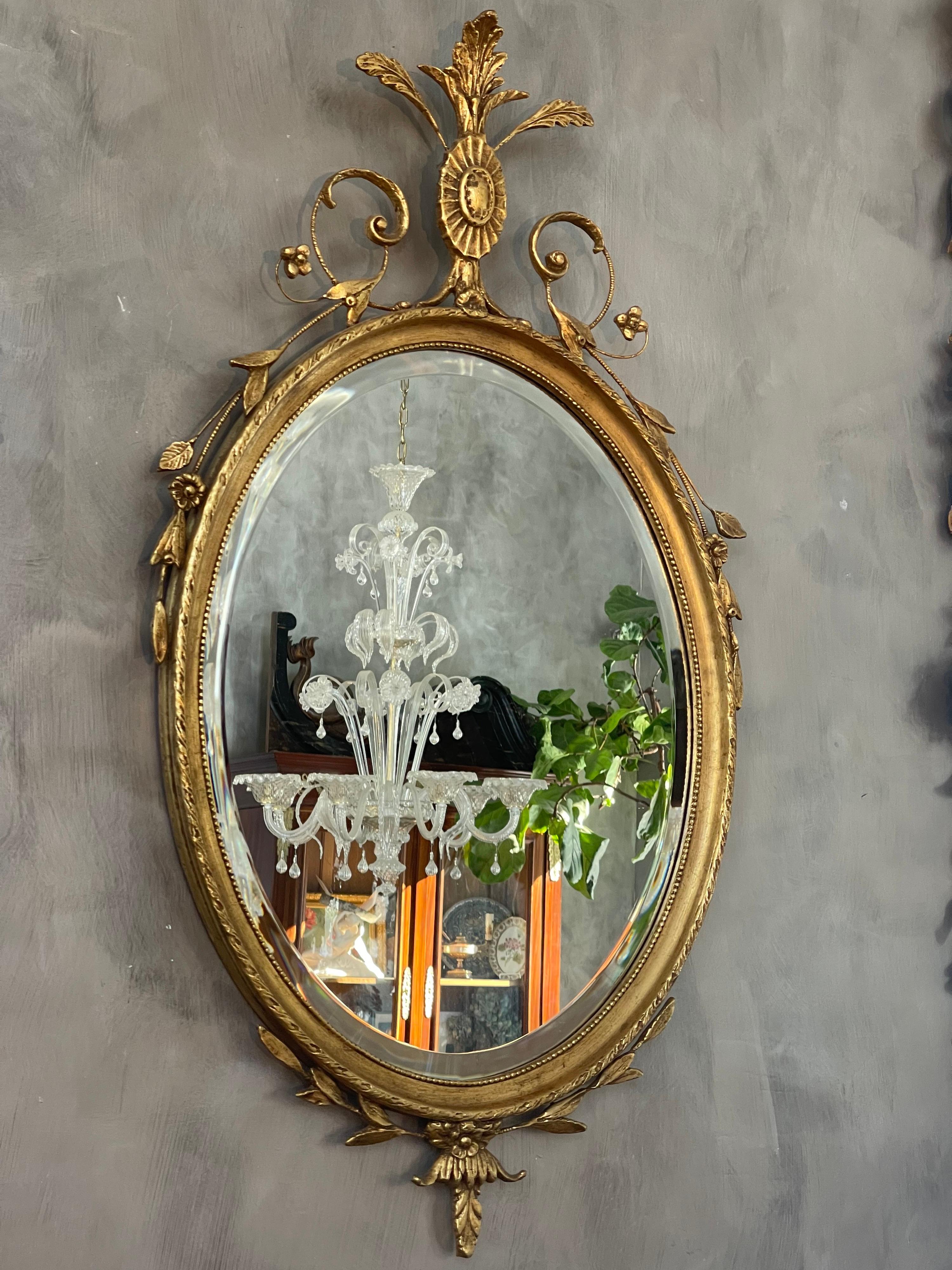 Oval Gilt Wood Mirror For Sale 1