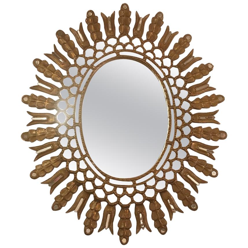 Oval Gilt Wood Mirror with Mirror Insets