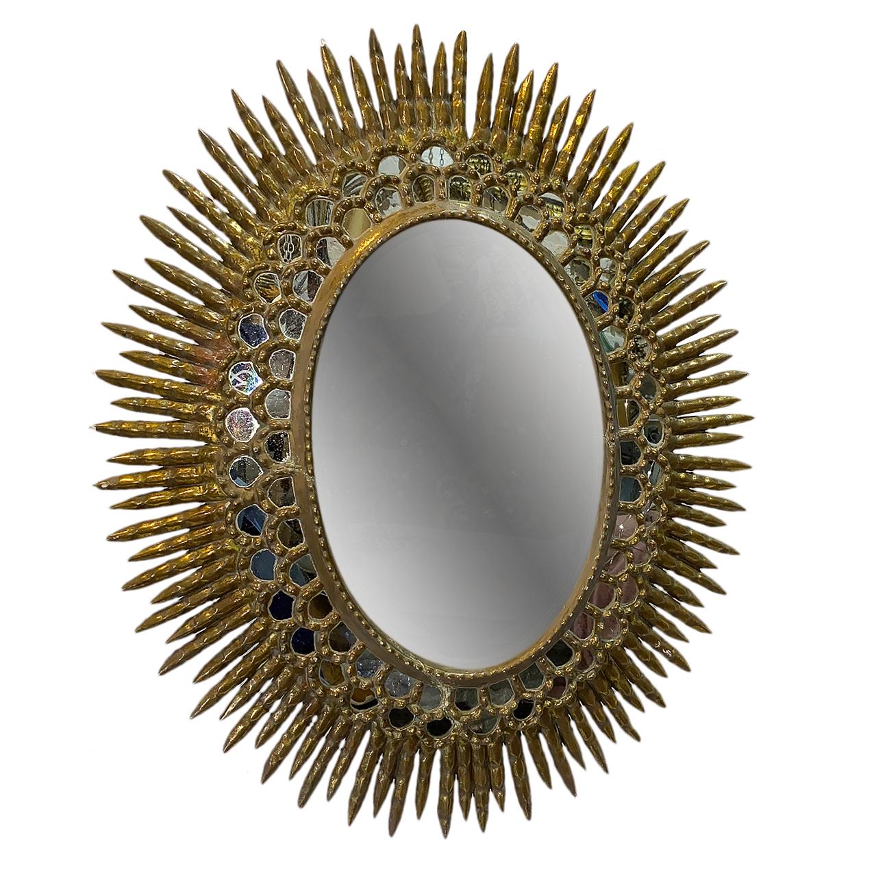 Spanish Oval Gilt Wood Sunburst Mirror