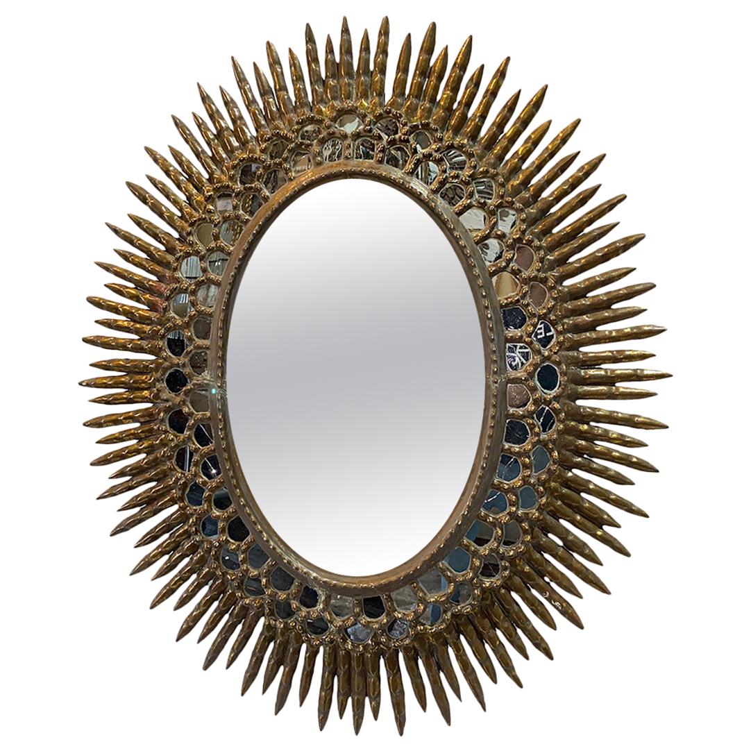 Oval Gilt Wood Sunburst Mirror