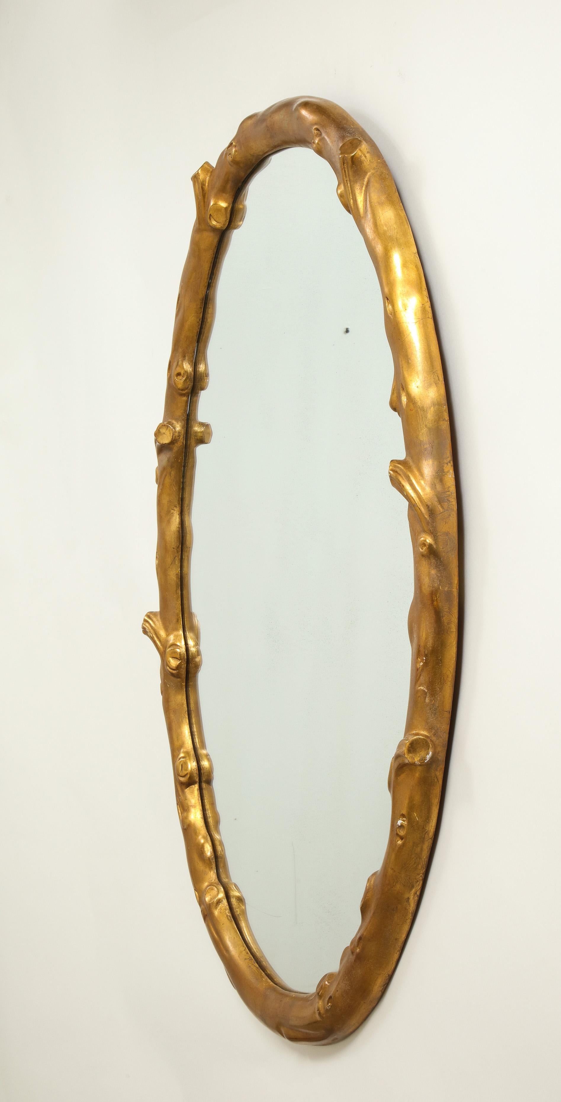 20th Century Oval Giltwood Faux Bois Mirror