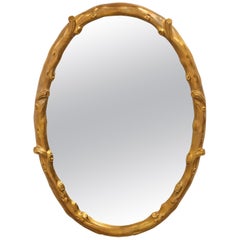 Vintage Oval Giltwood Faux Bois Mirror