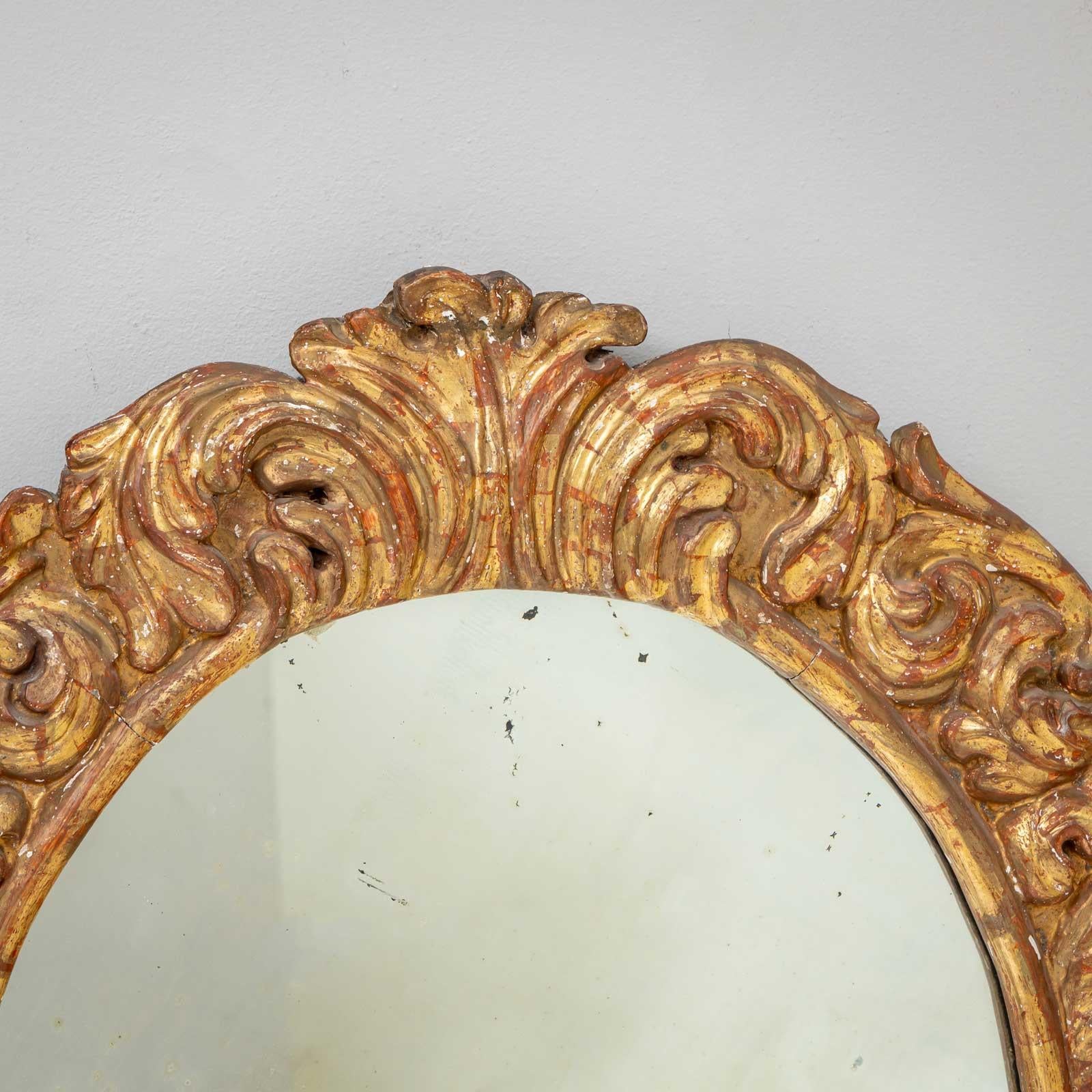 20ième siècle Miroir ovale en bois doré, 20e siècle en vente