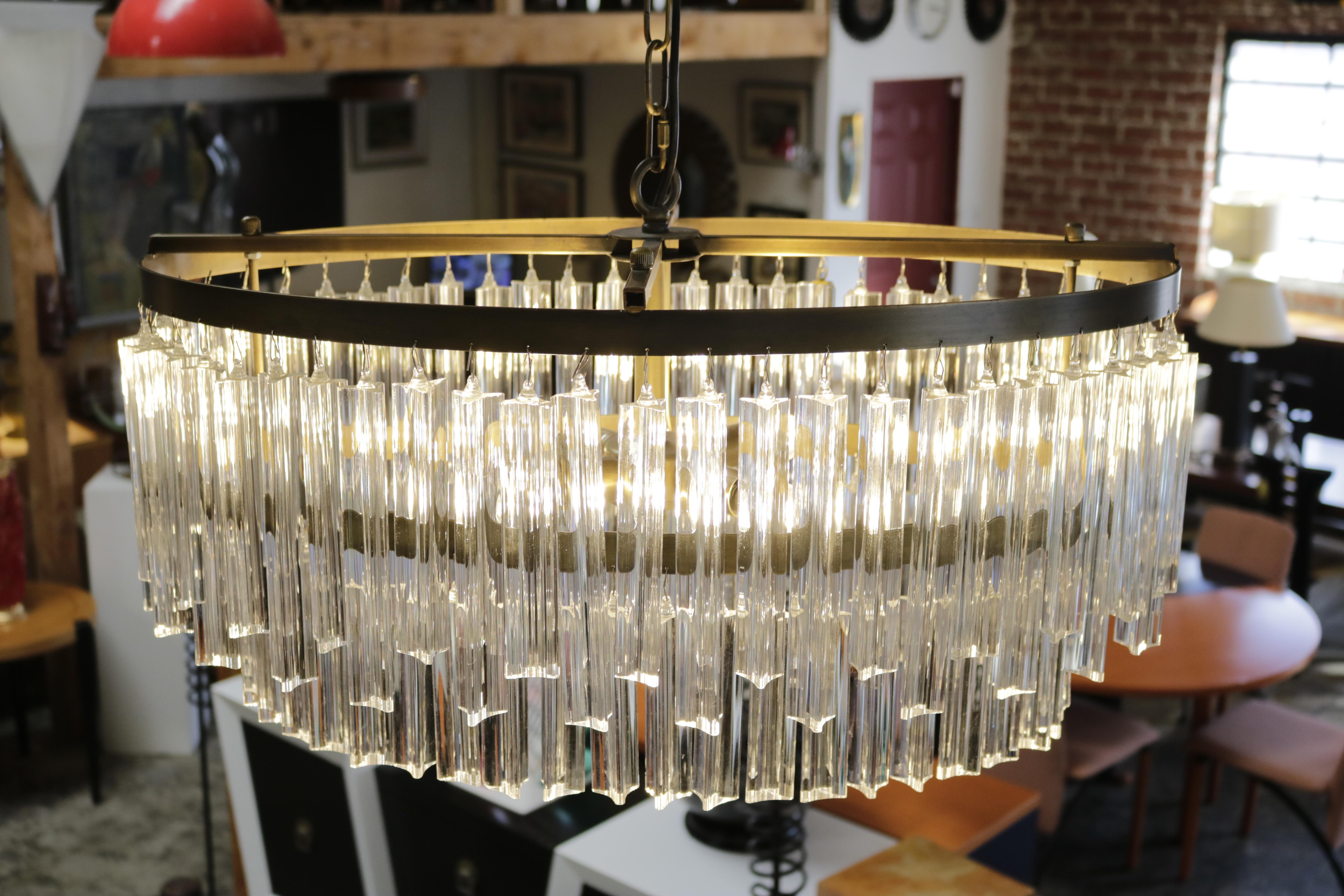 Oval Glass and Brass Chandelier In Excellent Condition In Pasadena, CA