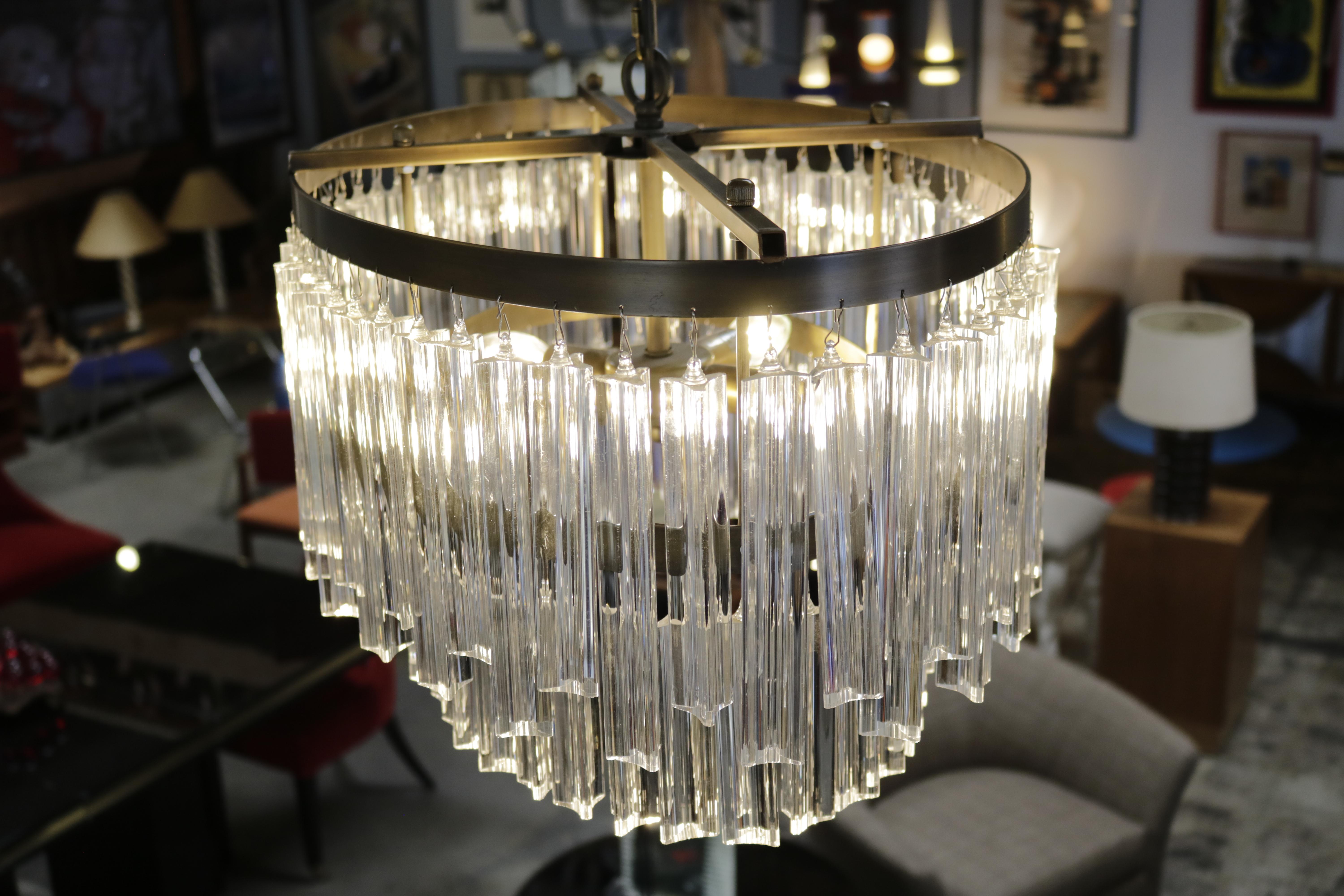 20th Century Oval Glass and Brass Chandelier