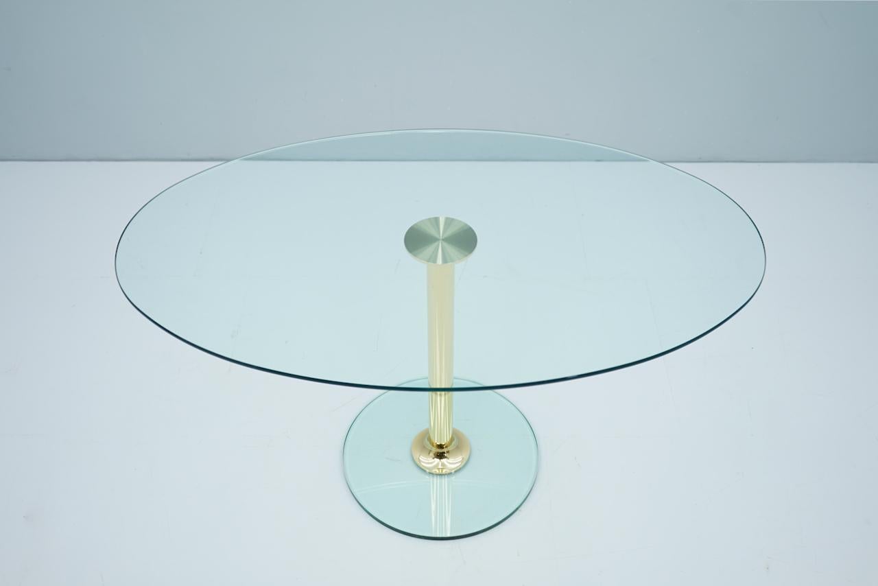 Hollywood Regency Oval Glass and Brass Dining Table by Draenert, Germany, 1970s