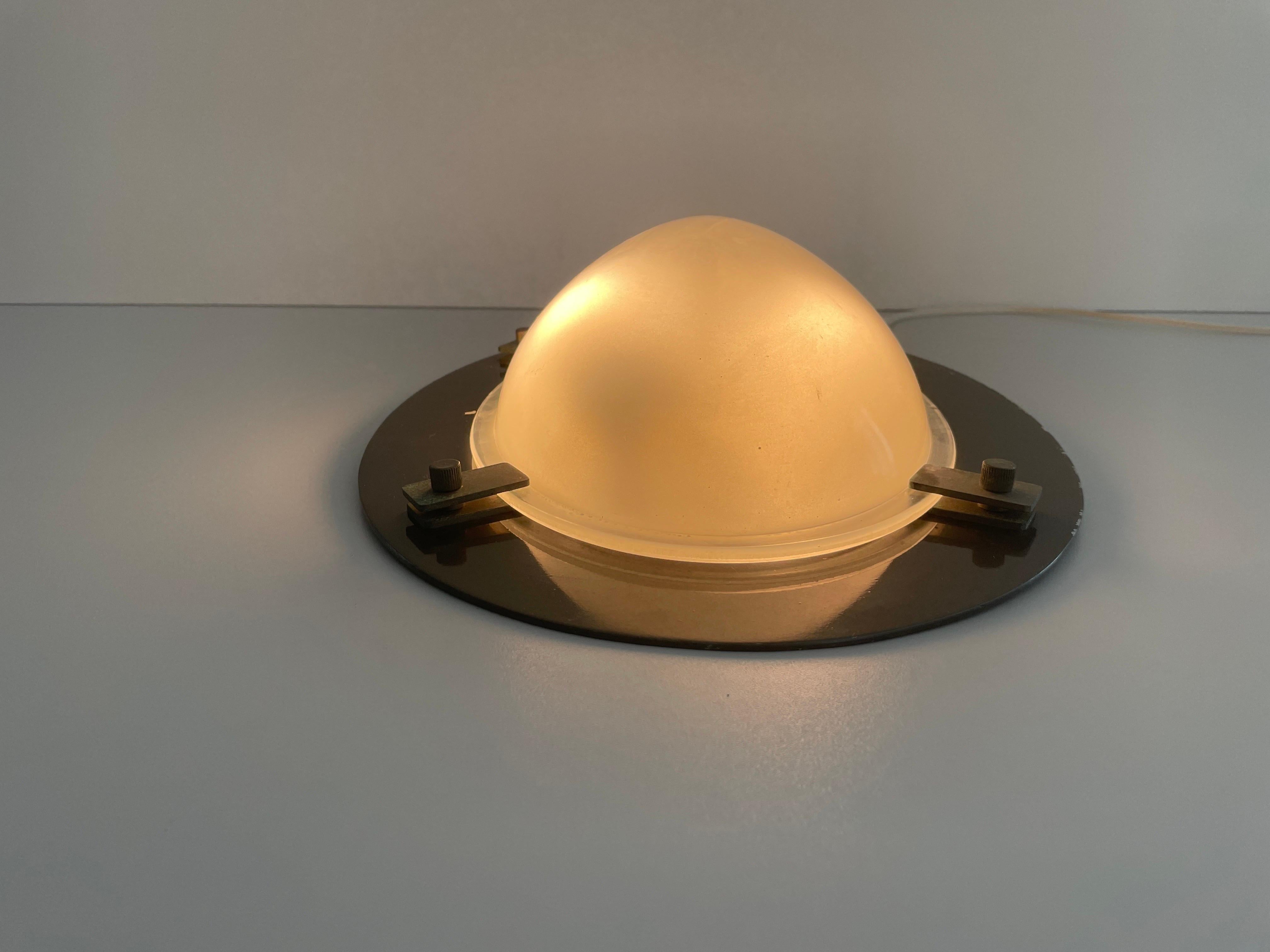 Oval Glass & Black backplate Industrial Wall or Ceiling Lamp, 1960s, Italy For Sale 4