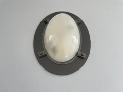 Lampada industriale da parete o soffitto in vetro ovale e piastra nera, anni '60, Italia
