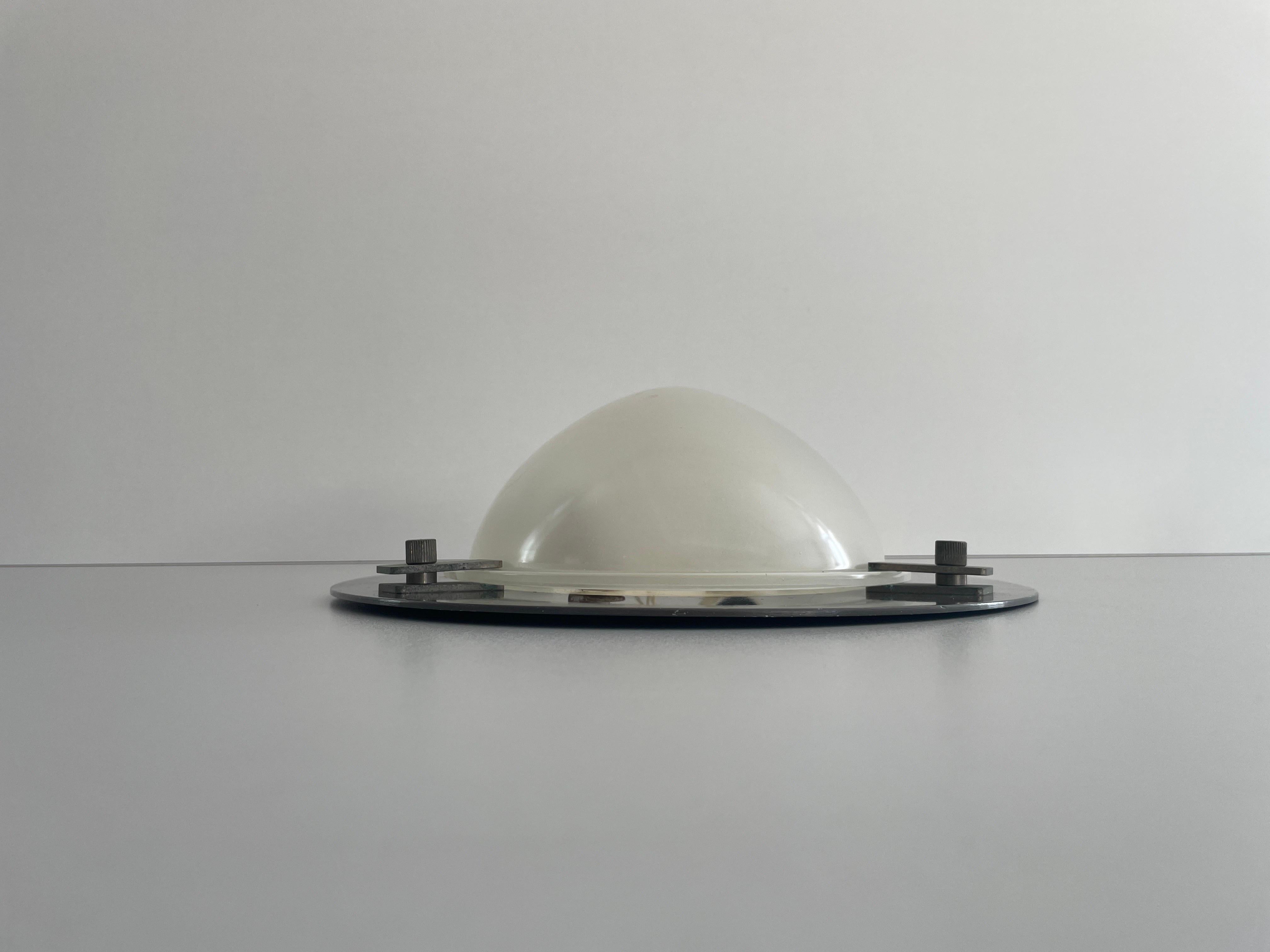 Italian Oval Glass & Black backplate Industrial Wall or Ceiling Lamp, 1960s, Italy For Sale