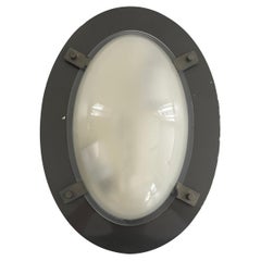 Lampe murale ou plafonnier industriel ovale avec plaque arrière noire, années 1960, Italie