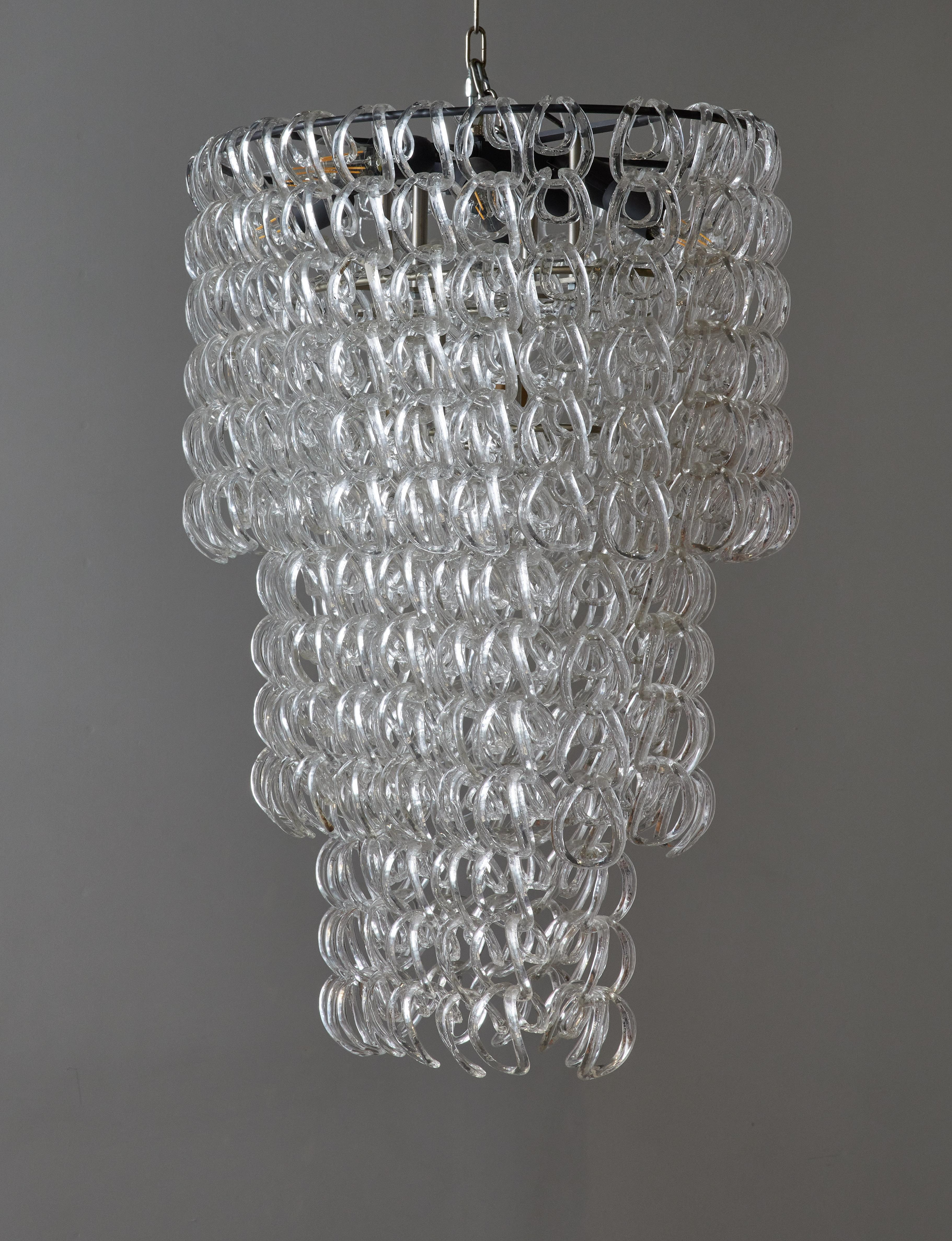 Italian Oval Glass Chandelier by Angelo Mangiarotti for Vistosi For Sale