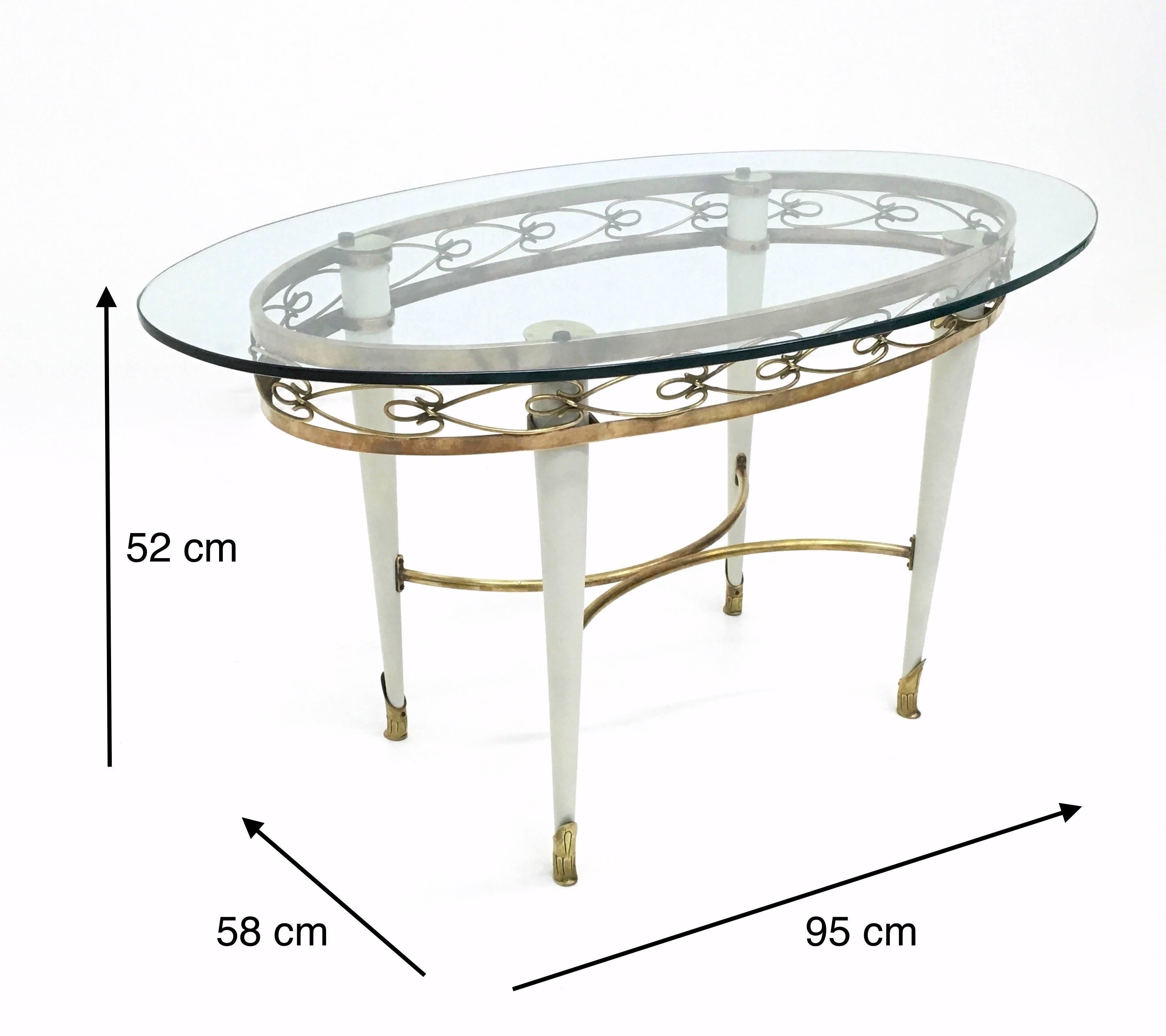 Brass Coffee Table with an Oval Glass Top in the Style of Pierluigi Colli, Italy For Sale 10