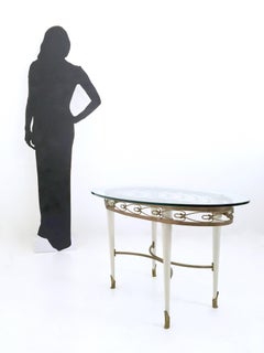 Brass Coffee Table with an Oval Glass Top in the Style of Pierluigi Colli, Italy