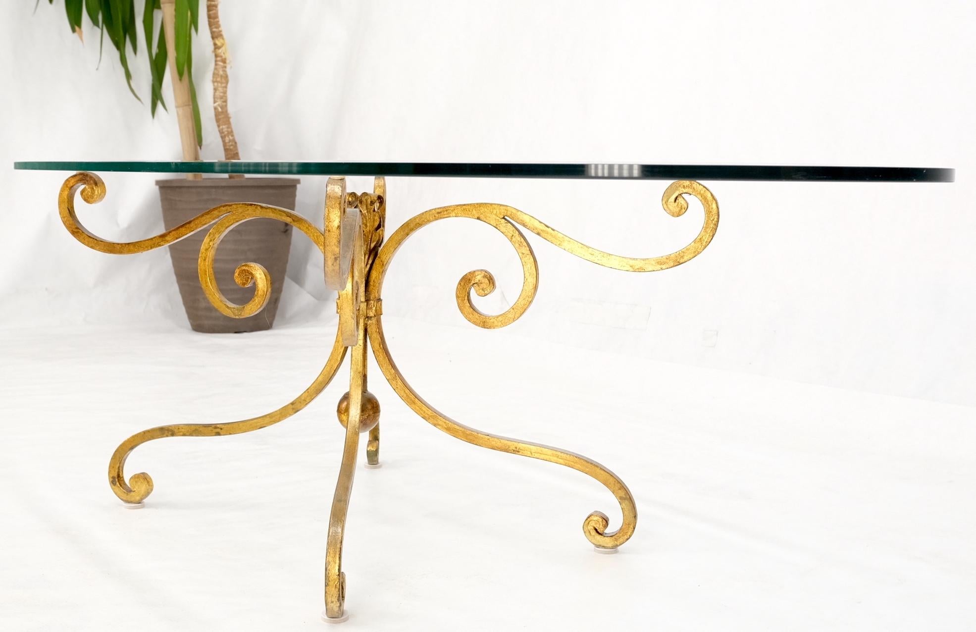Oval Glass Gold Gilt Wrought Iron Metal Base Hollywood Regency Coffee Table For Sale 7
