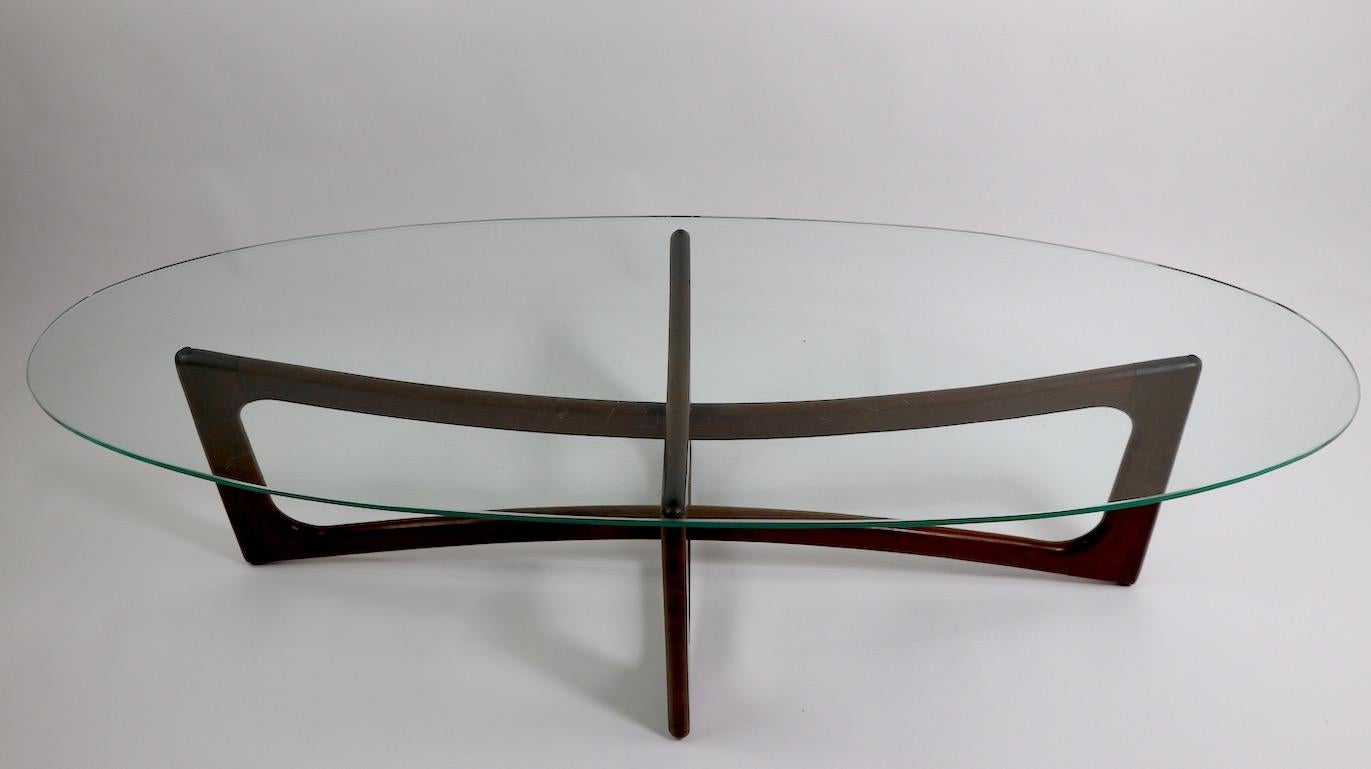 Mid-Century Modern Oval Glass Top Coffee Table by Pearsall