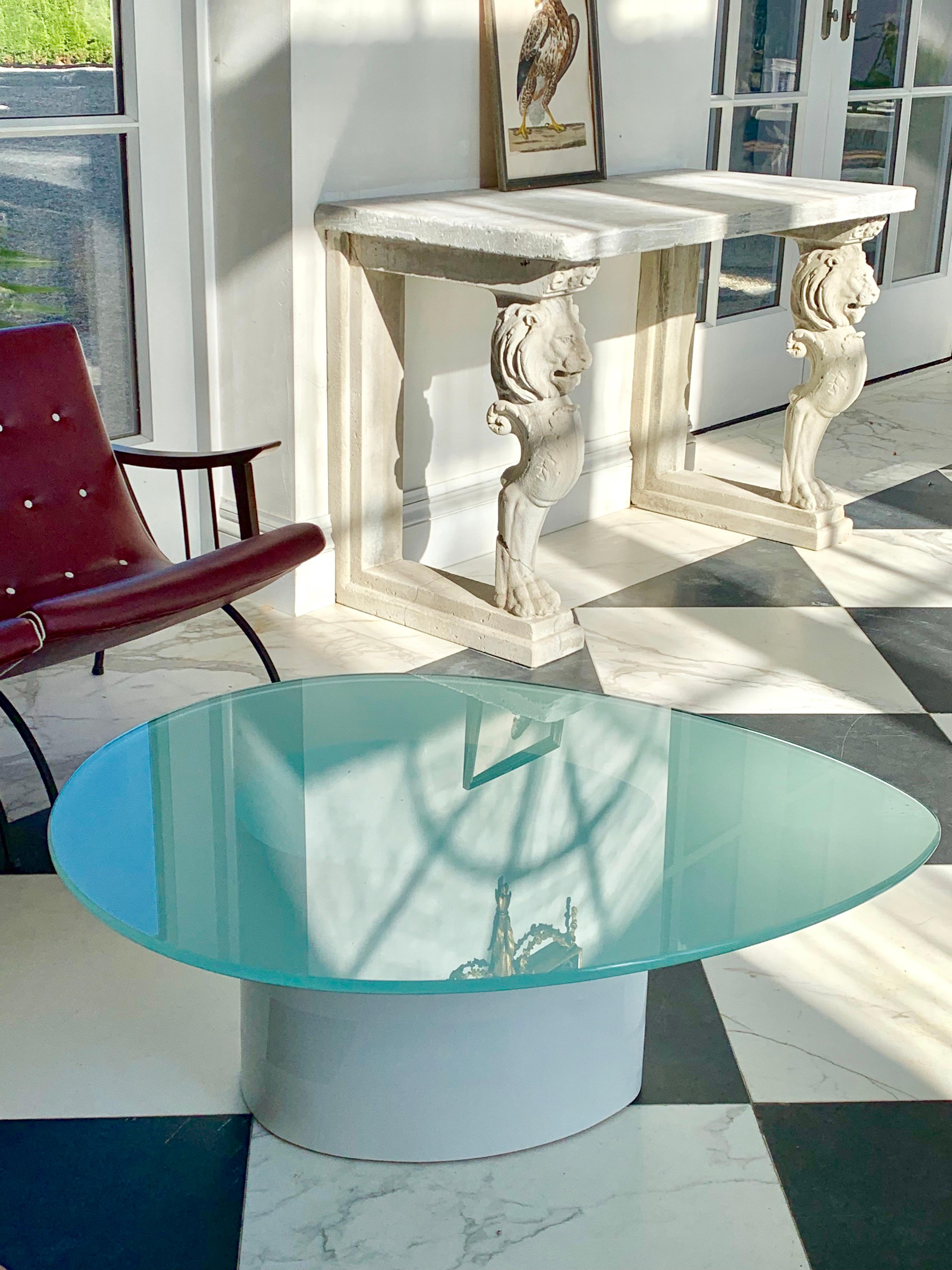Frosted Tear Drop Coffee Table With Glass Top For Sale