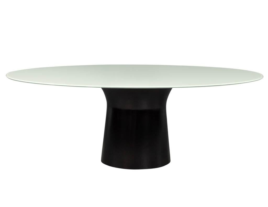 Canadian Oval Glass Top Dining Table with Cyclone Base by Carrocel For Sale