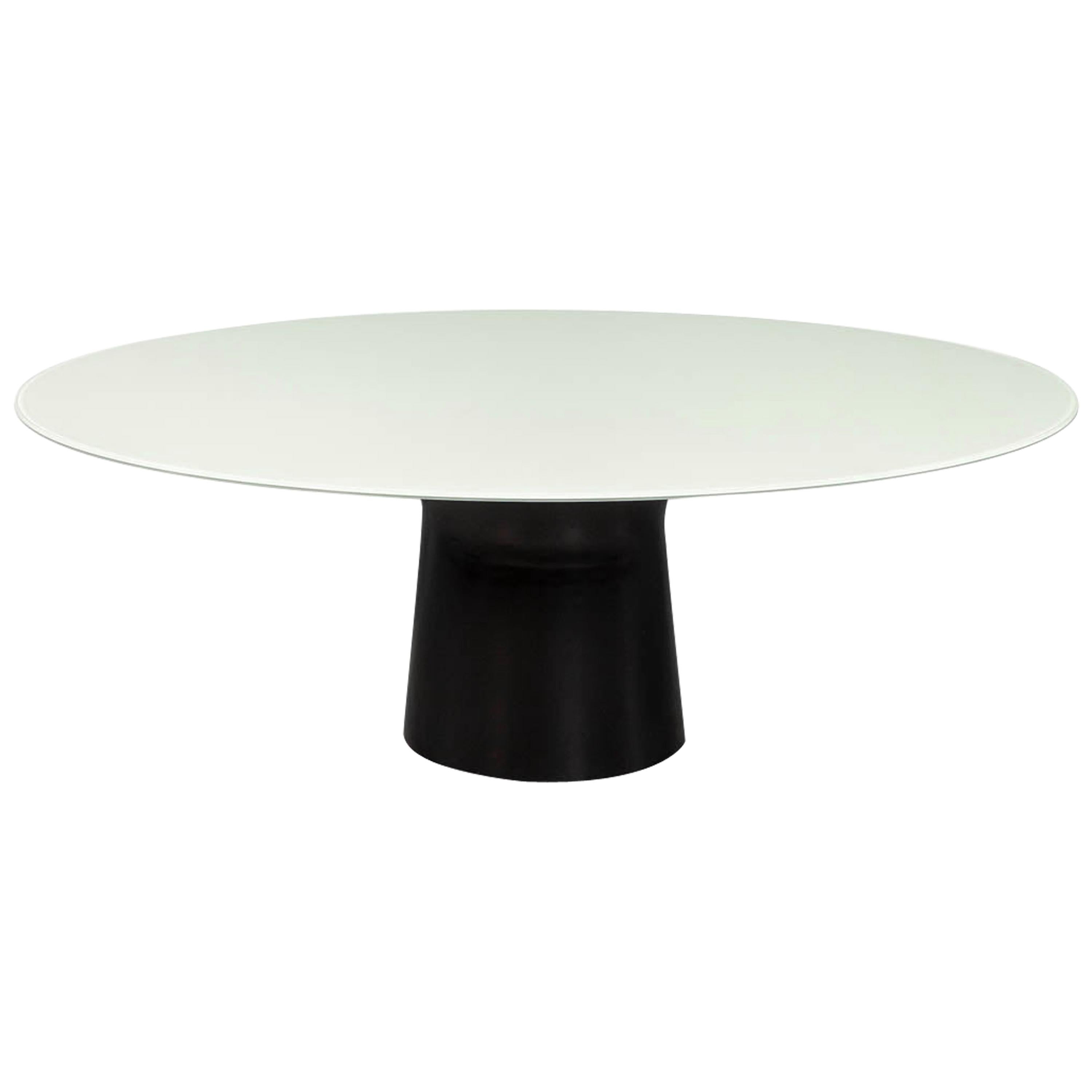 Table de salle à manger ovale avec plateau en verre et base en forme de Cyclone de Carrocel