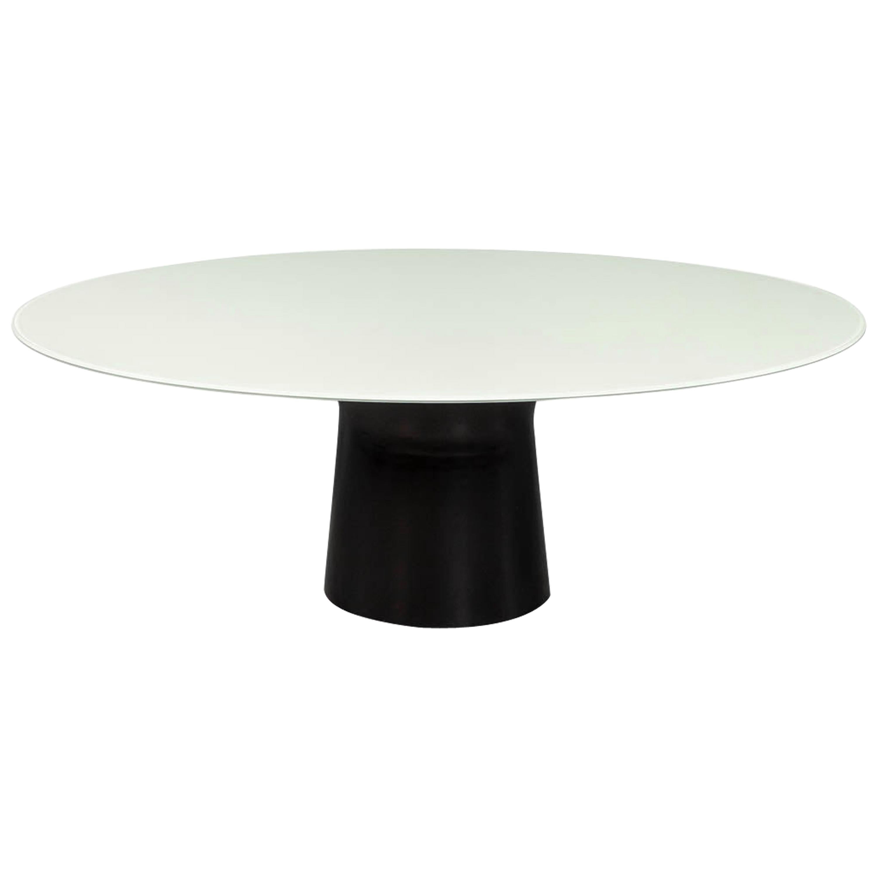 Table de salle à manger ovale avec plateau en verre et base en forme de Cyclone de Carrocel en vente
