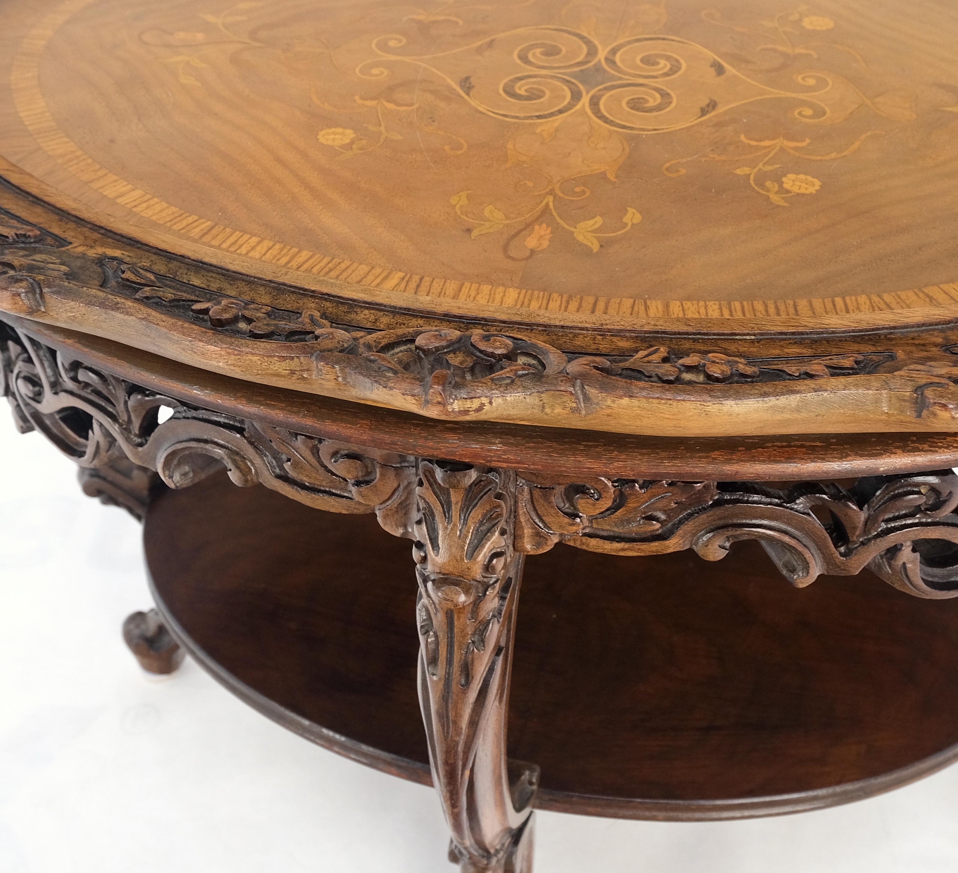 Regency Revival Oval Glass Tray Top Heavily Carved Inlay Walnut Side End Occasional Coffee Table For Sale