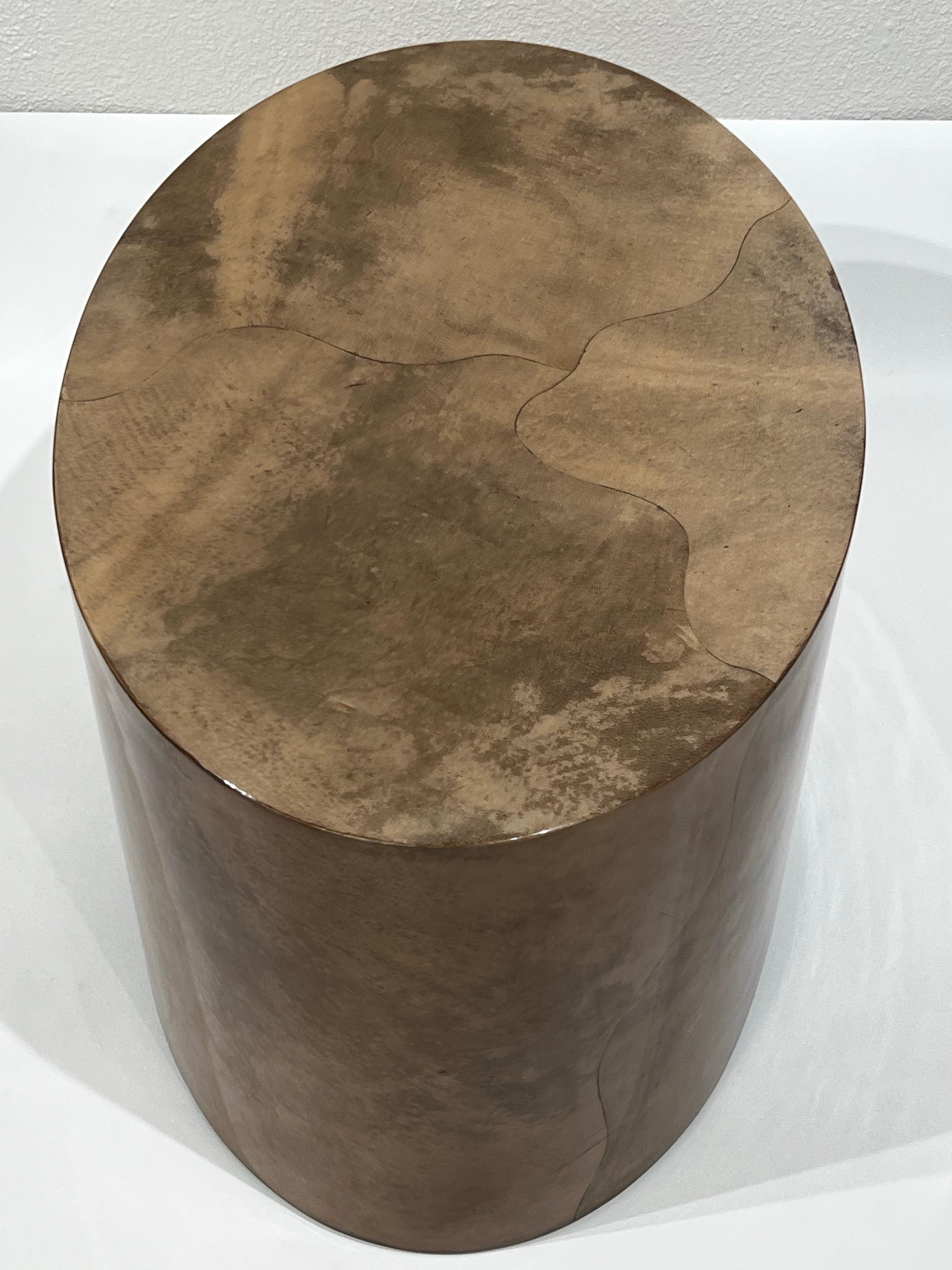 American Oval Goatskin Parchment Side Table by J. Robert Scott  For Sale