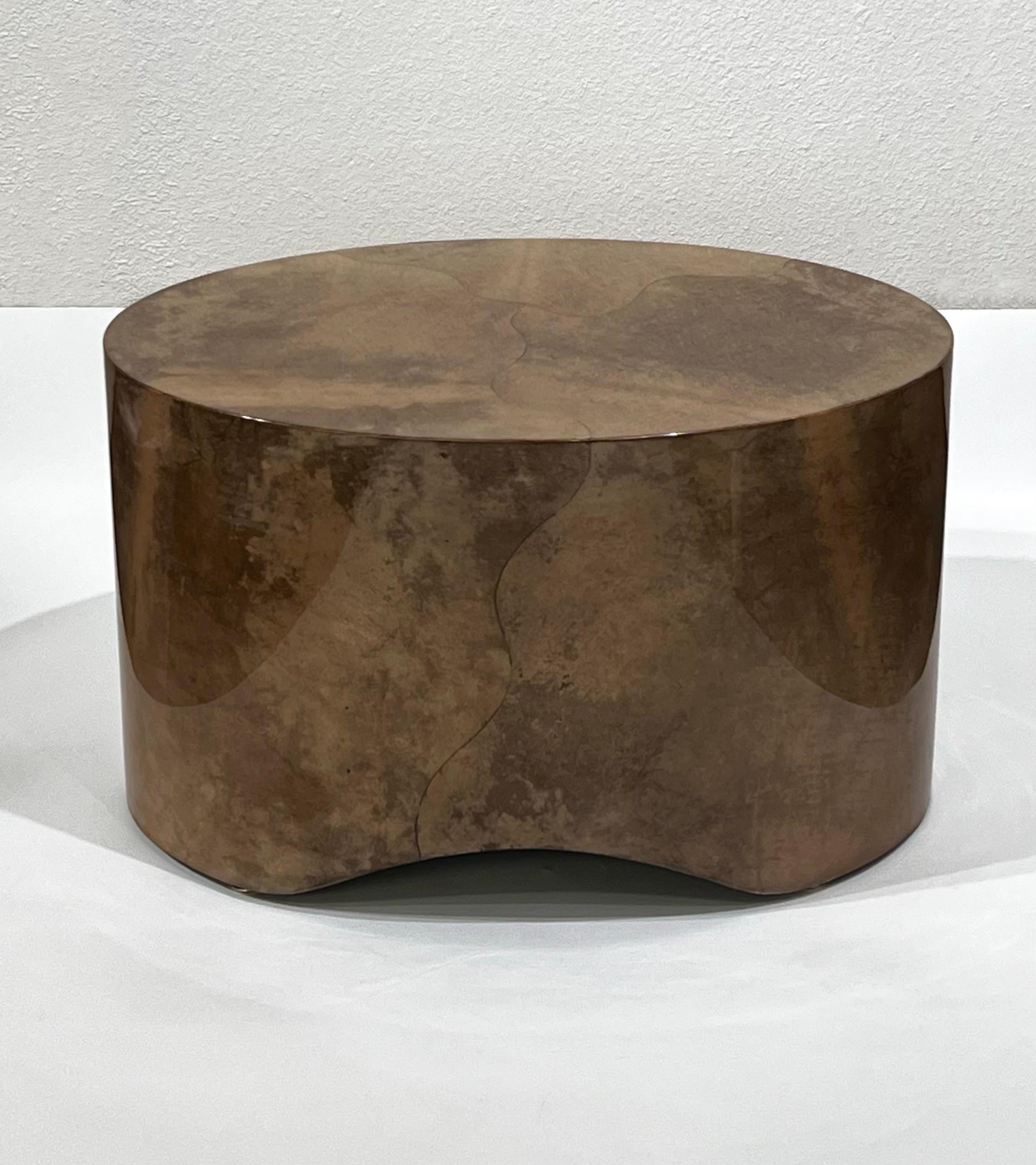 Oval Goatskin Parchment Side Table by J. Robert Scott  In Good Condition For Sale In Palm Springs, CA