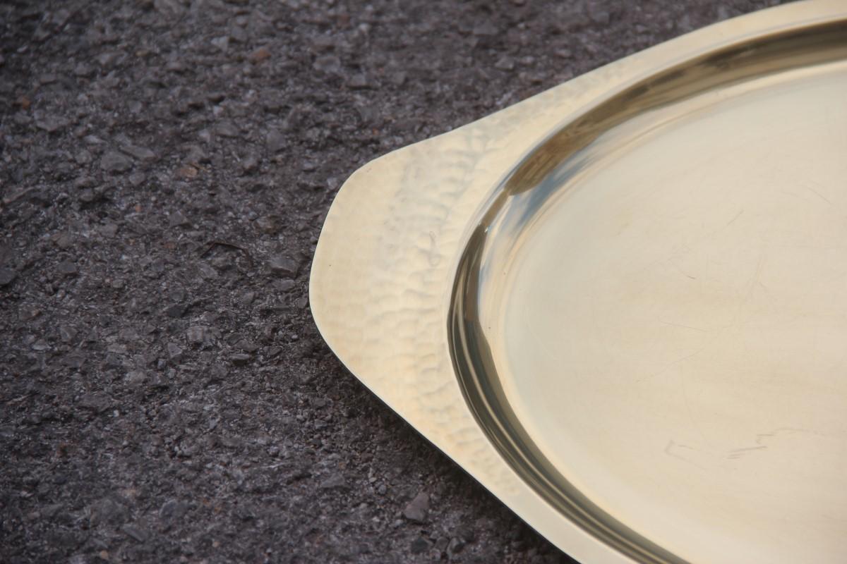 Mid-Century Modern Oval Gold Brass Hand-Embossed Brass Tray and Italian 1970 Hammered Design