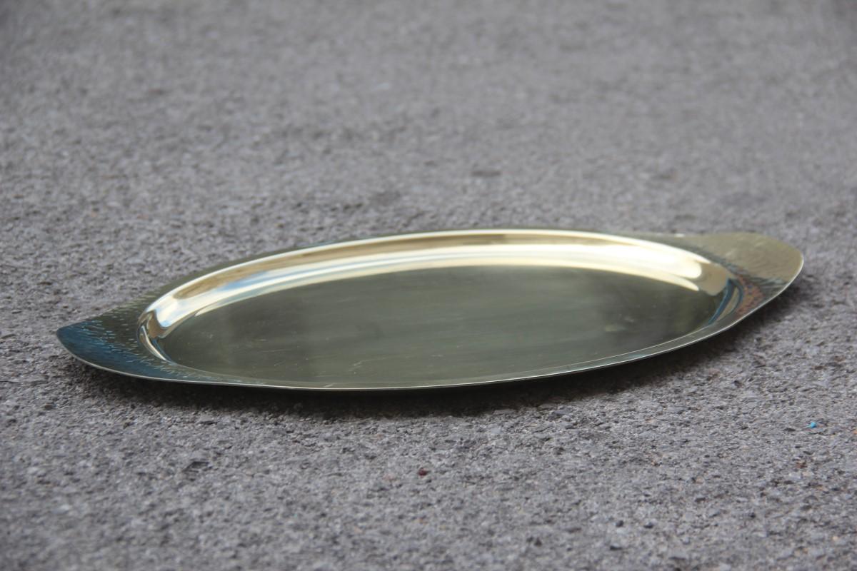 Oval Gold Brass Hand-Embossed Brass Tray and Italian 1970 Hammered Design 2