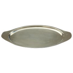 Oval Gold Brass Hand-Embossed Brass Tray and Italian 1970 Hammered Design