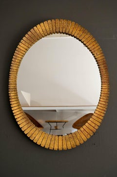 Oval Gold Gilt Wood Mirror by Francisco Hurtado, Spain ca. 1955