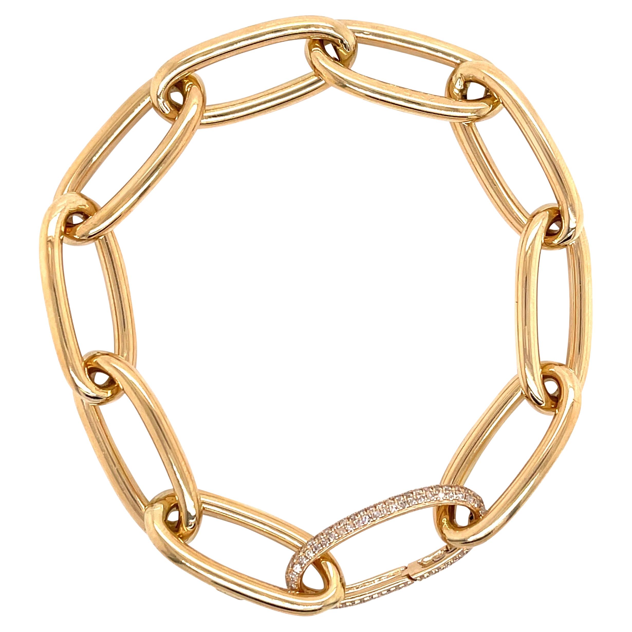 Oval Gold Link Chain Bracelet with Diamond Link 