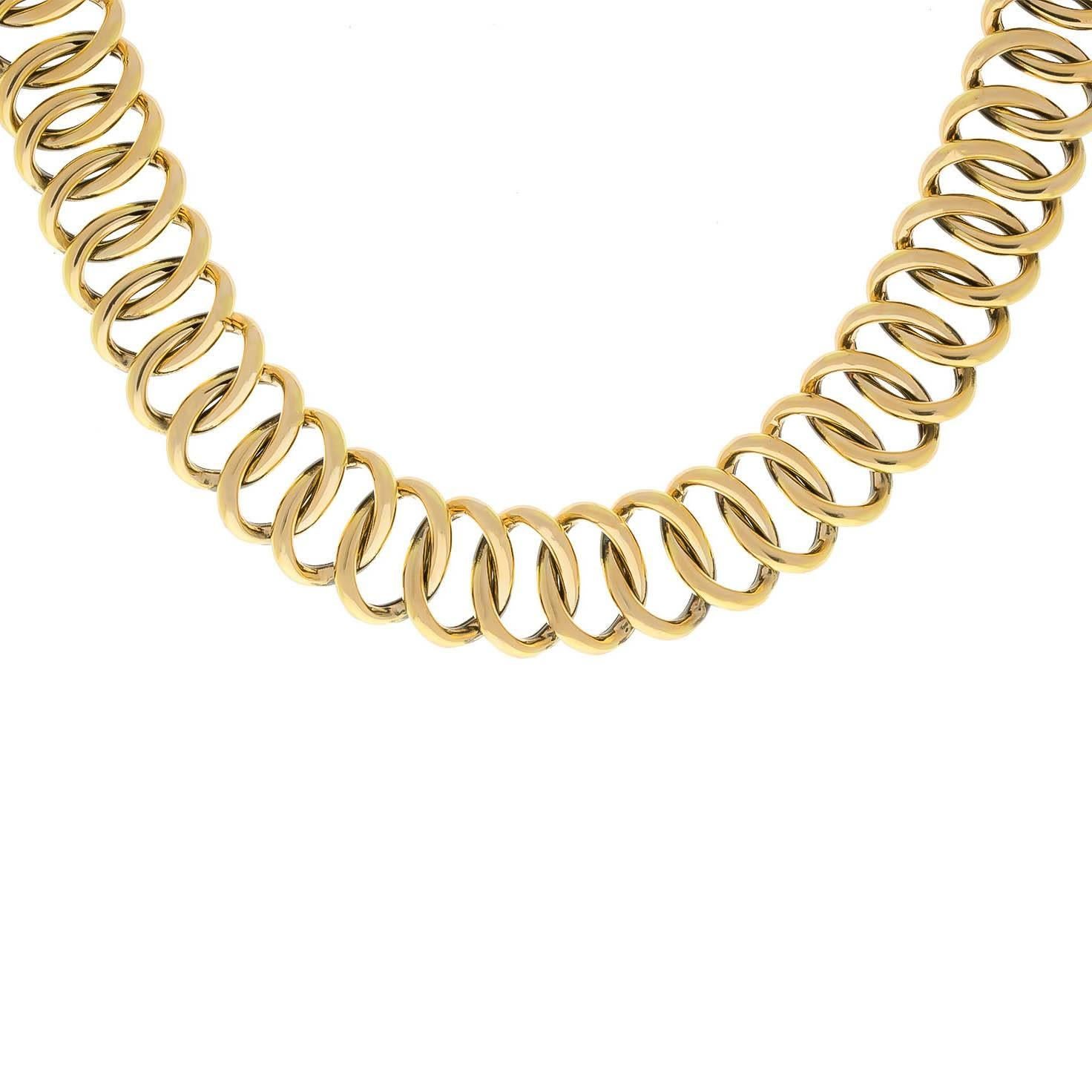 14K yellow gold large oval link necklace. This necklace is very comfortable and follows the shape and movement of your neckline. 