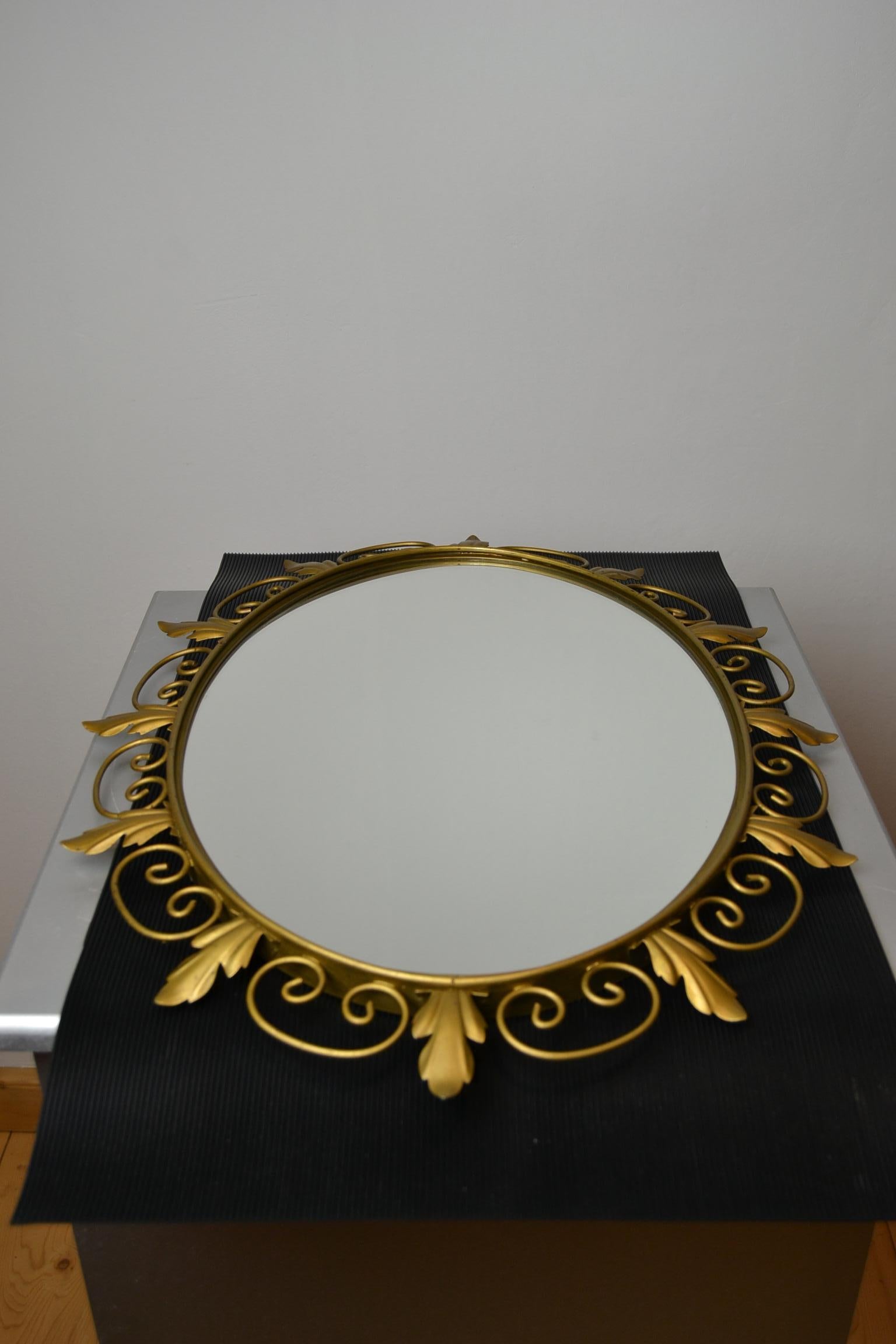 Oval Gold Metal Sunburst Mirror by Deknudt Belgium, 1960s 6